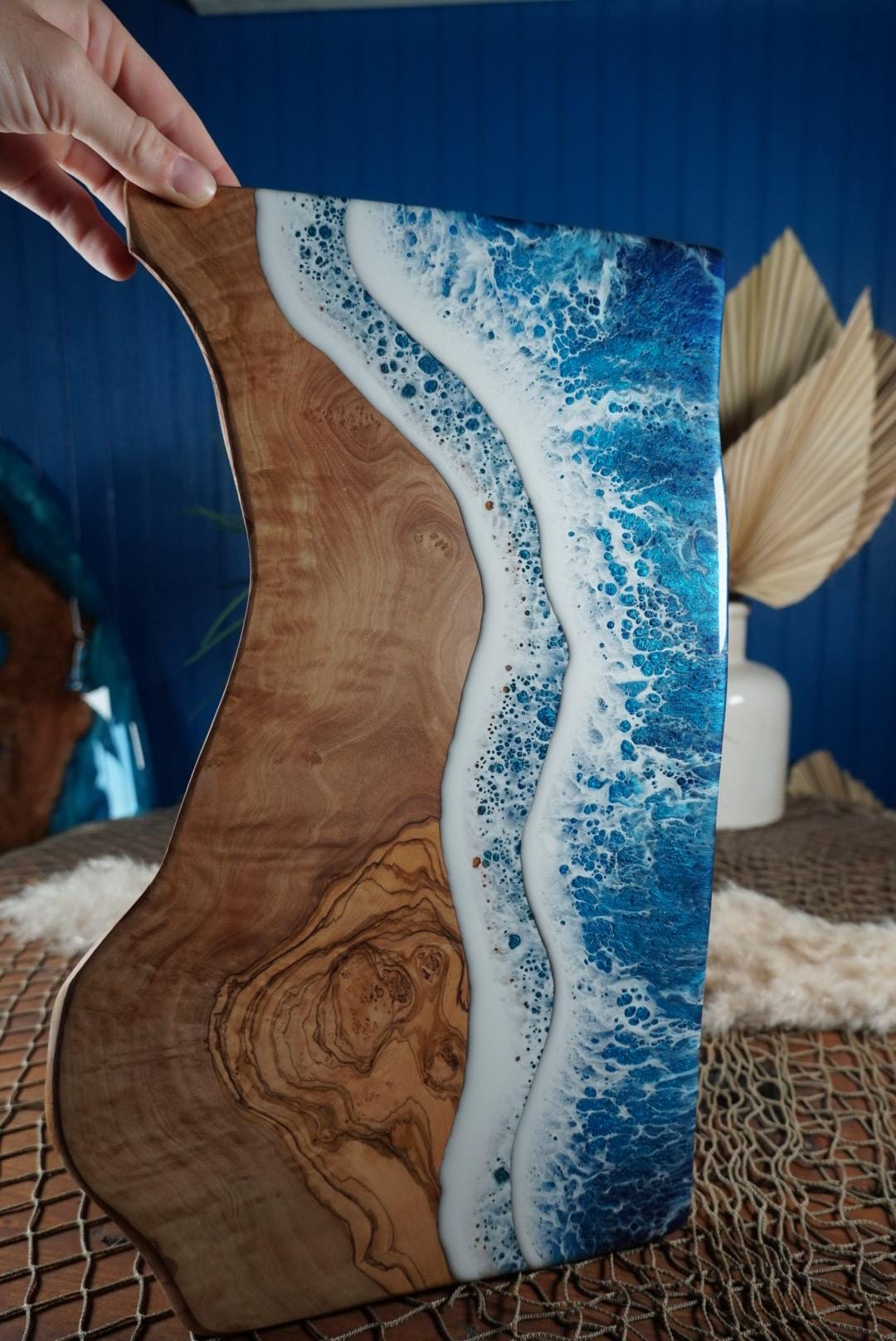 Ocean Waves Olive Wood Charcuterie Board