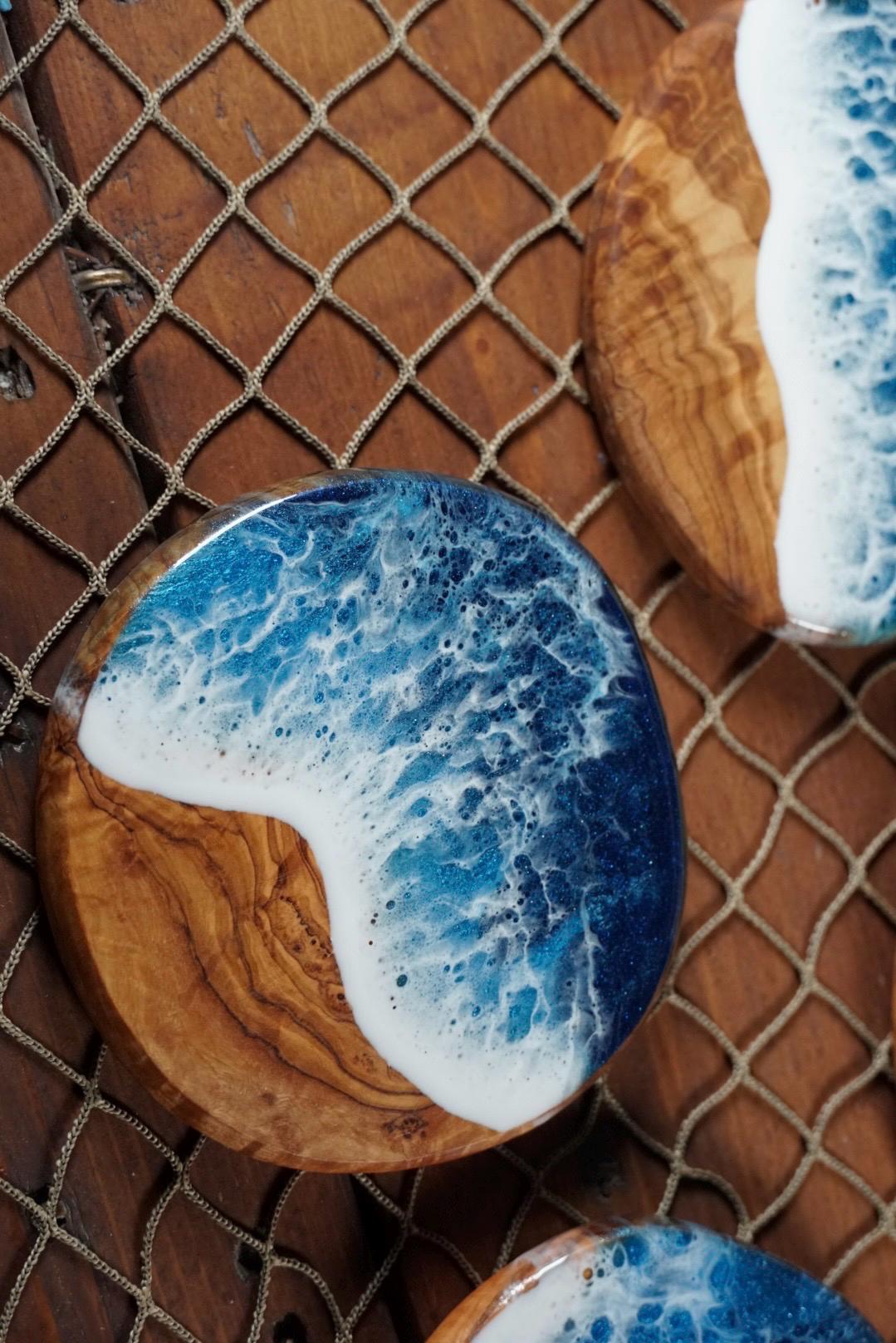 Olive Wood Wave Coasters