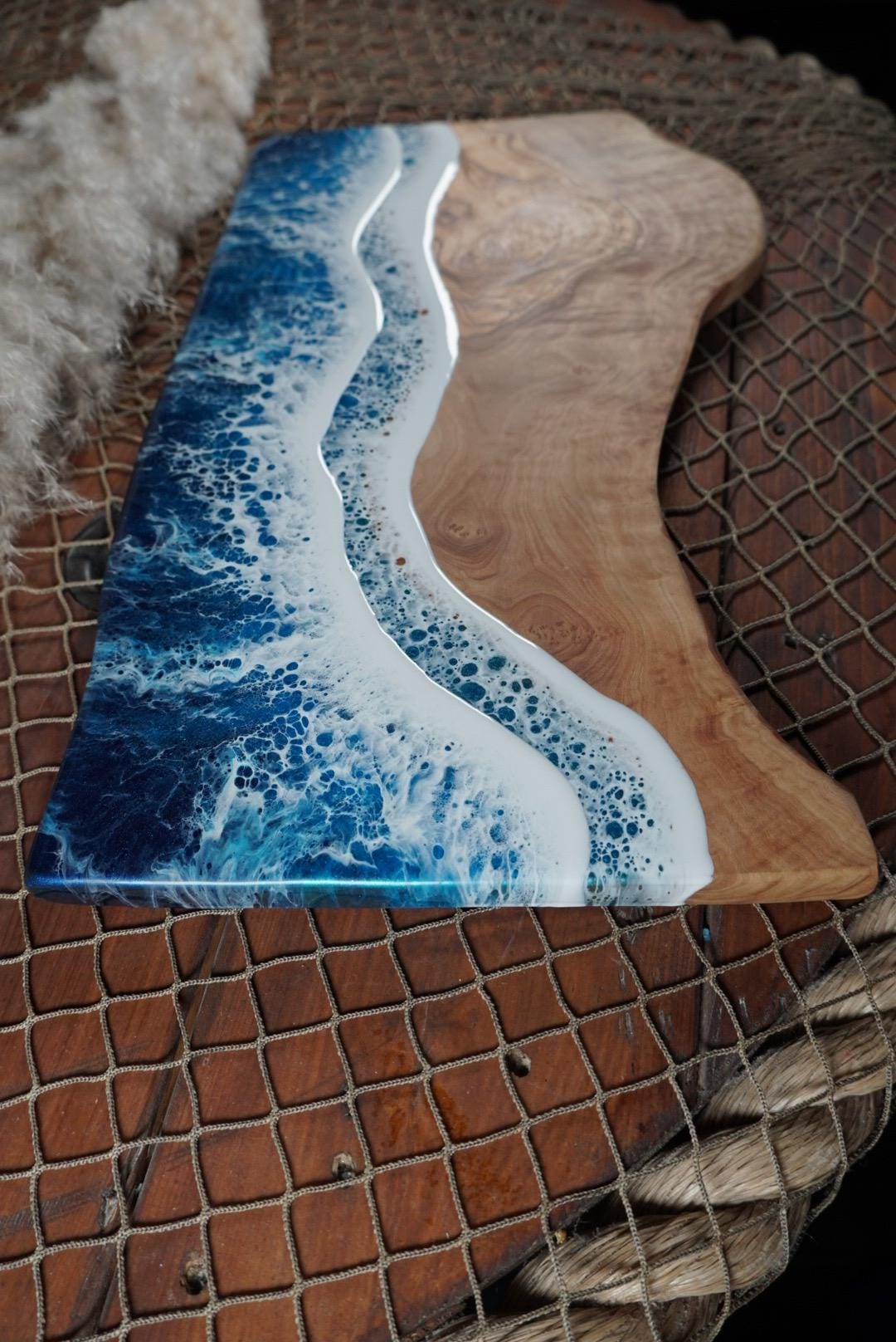 Ocean Waves Olive Wood Charcuterie Board