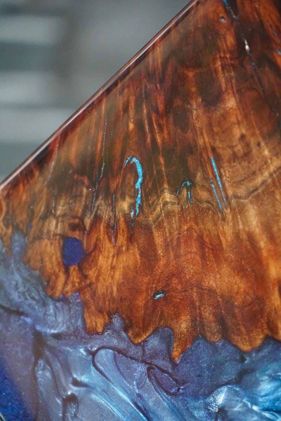 BLUE BURL Epoxy Resin Table with Walnut Burl | Side Table | End Table | Accent Table