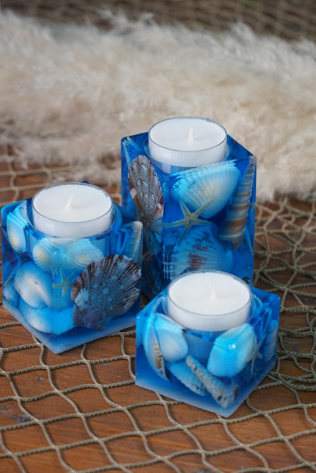 Sea Shell Tea light Candle Holders, set of 3