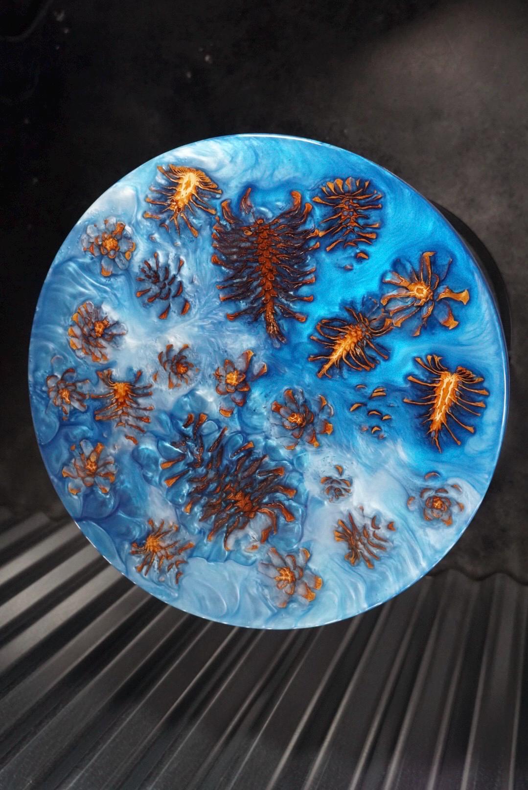 PINECONE BLUE Epoxy Resin Table with Pinecones | Side Table | End Table | Accent Table