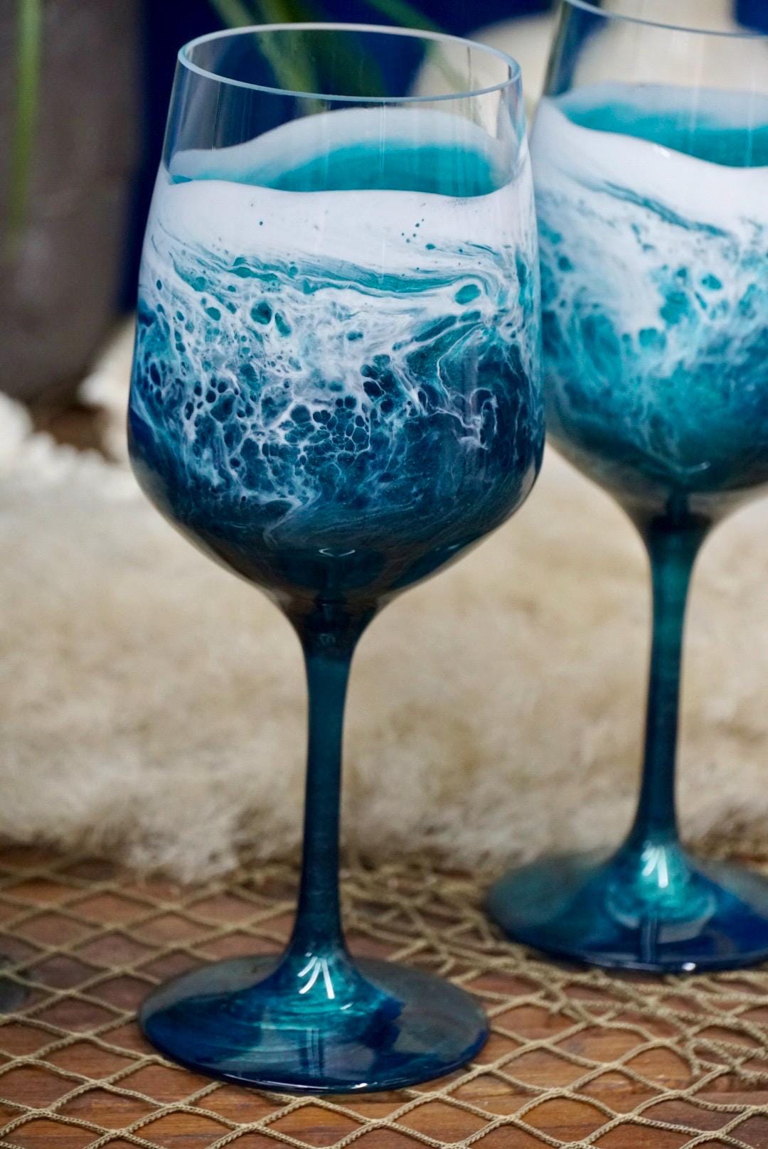 Turquoise Waves Acrylic Wine Glass | Coastal Decor