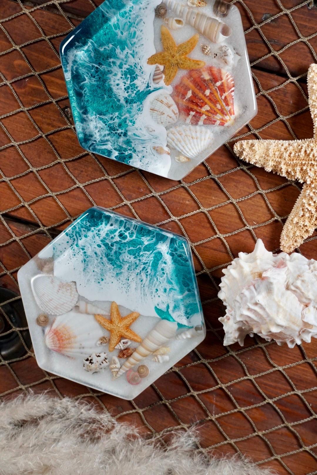 Turquoise Waves Sea Scape Coasters