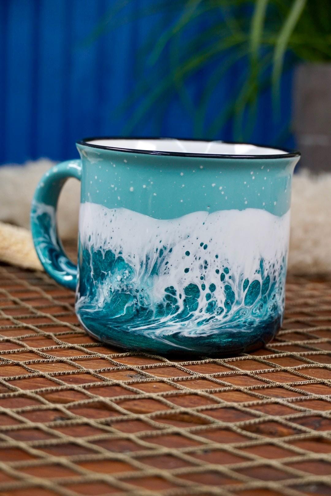 Turquoise Waves Ceramic Campfire Coffee Mug