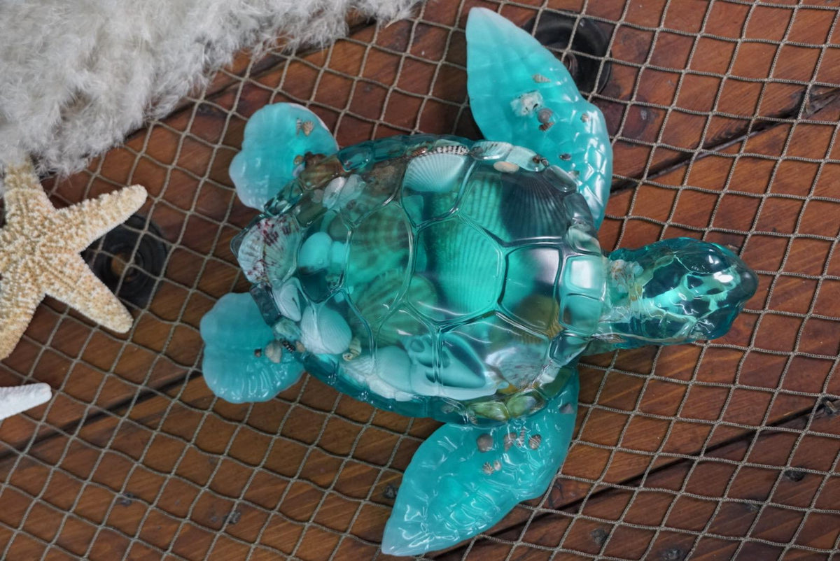 Turquoise Sea Shell Turtle | Ocean Decor | Epoxy Resin