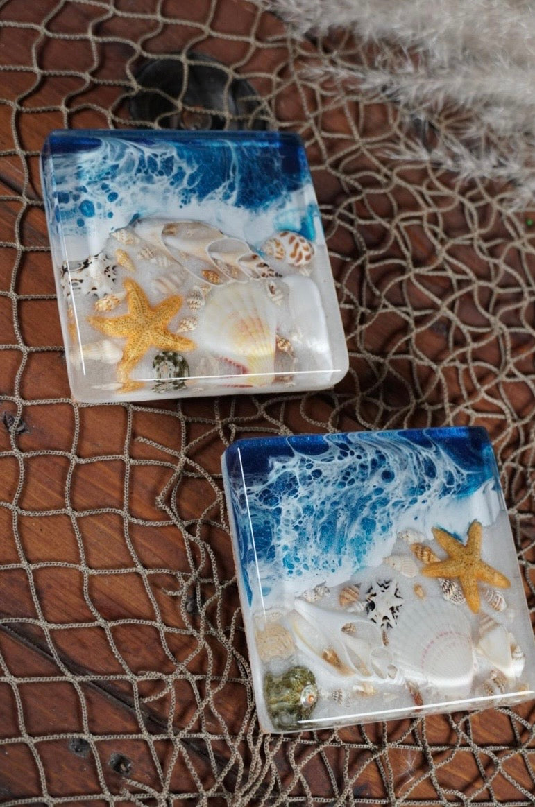 Ocean Sea Scape coasters set of 4