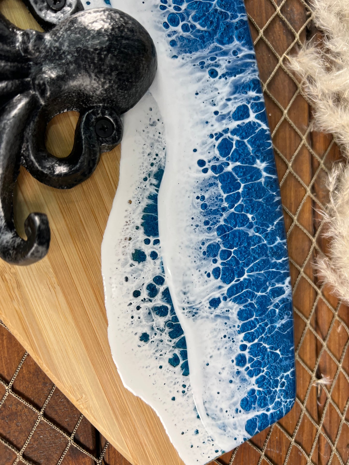 Ocean Waves Resin Surfboard hanger with octopuses