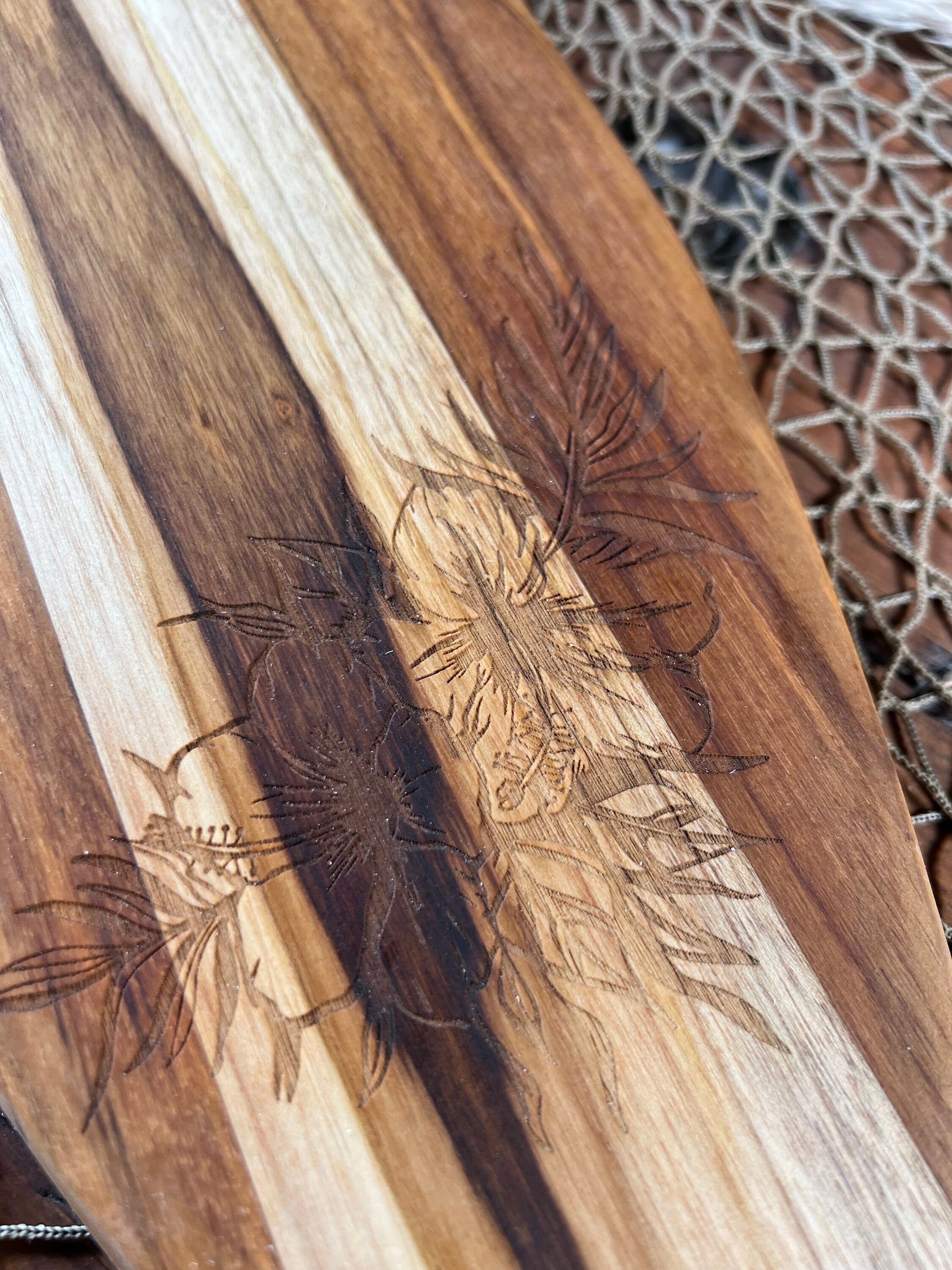 Teak Ocean Waves Resin Surfboard, Serving Tray, Charcuterie Board, Wall Art