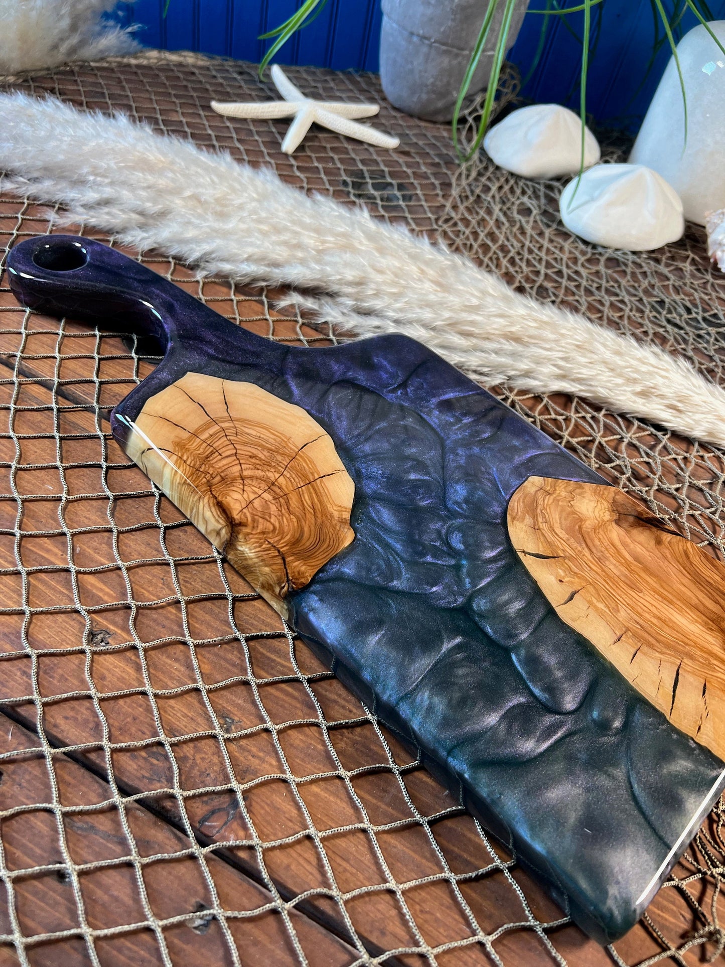 Olive wood, Flare Handle Charcuterie Board, Serving Board