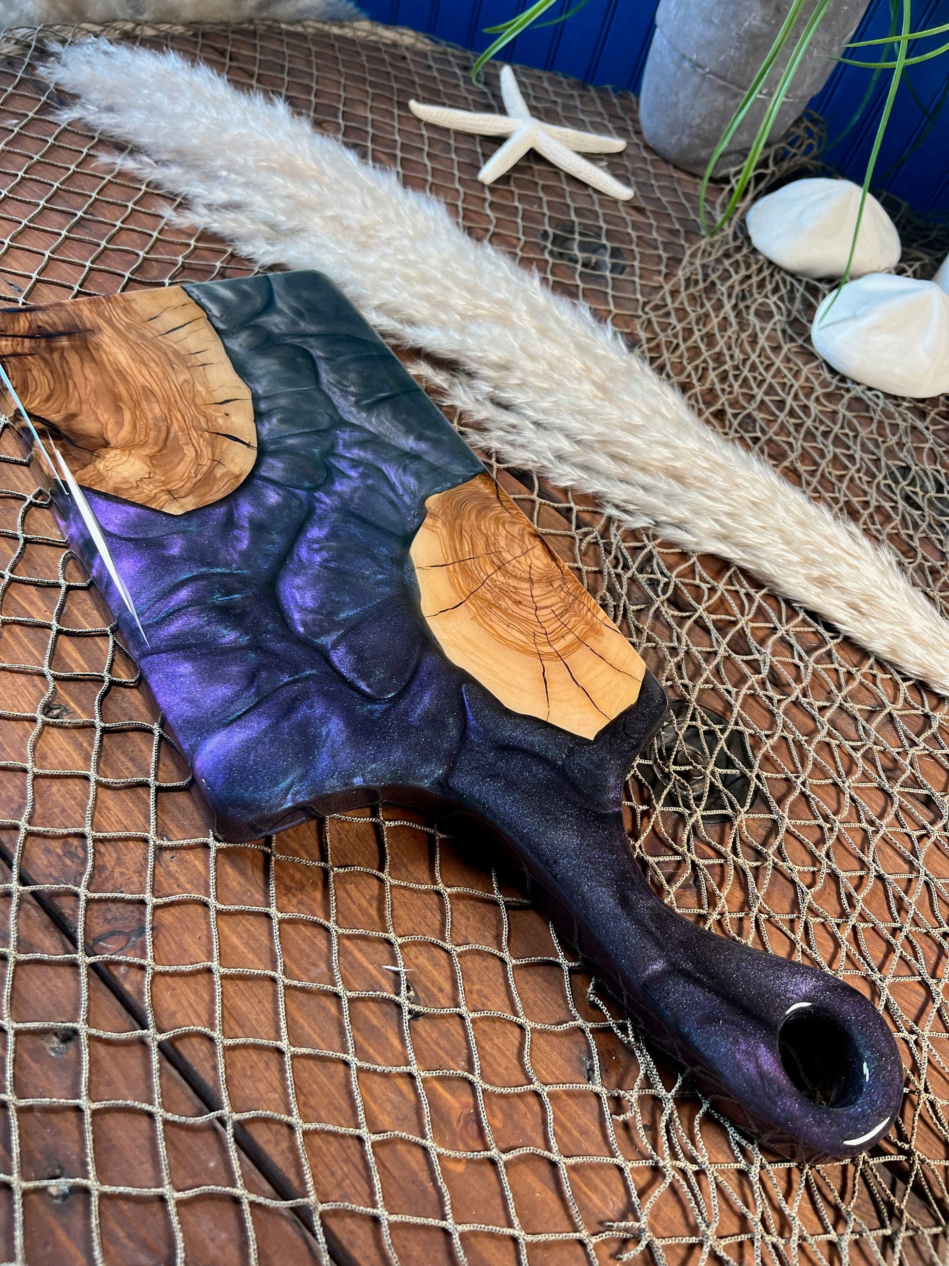 Olive wood, Flare Handle Charcuterie Board, Serving Board