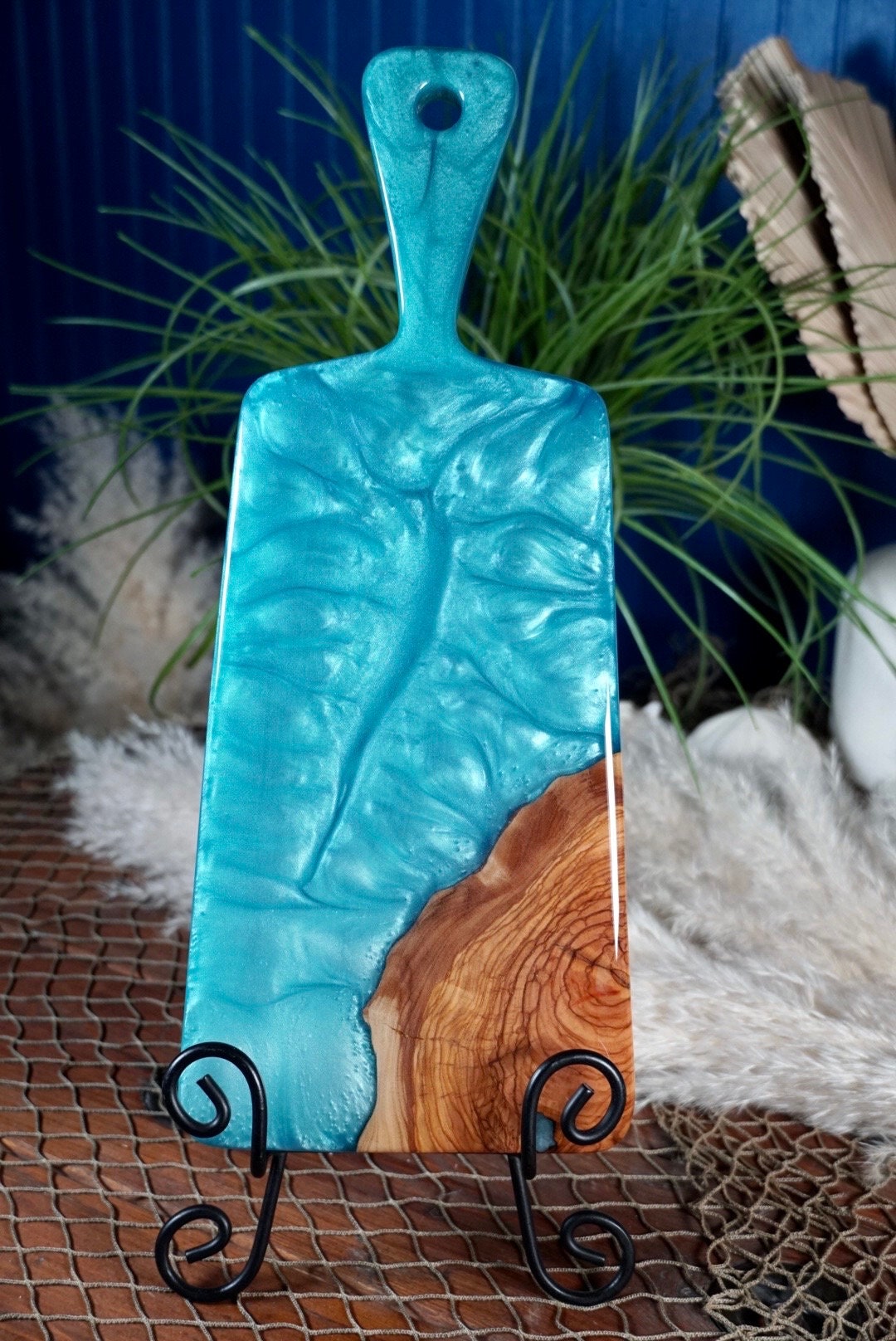 Blue Resin, Olive wood Charcuterie Board, Serving Board