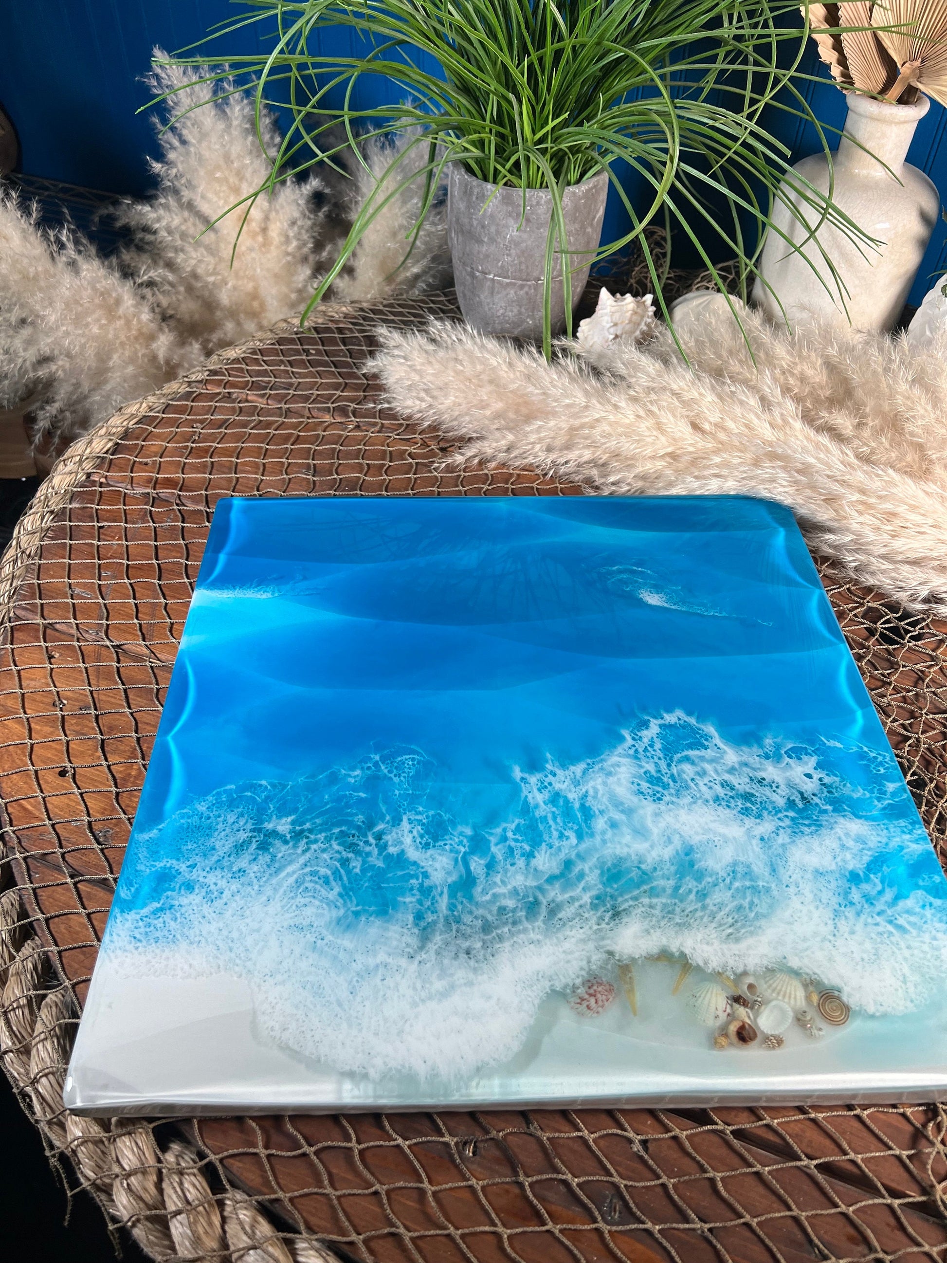 Ocean Blue Sculpted Waves Wall Art