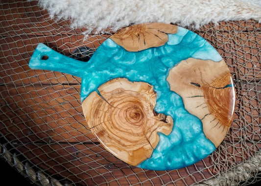 Turquoise with Olive Wood Round Charcuterie Board