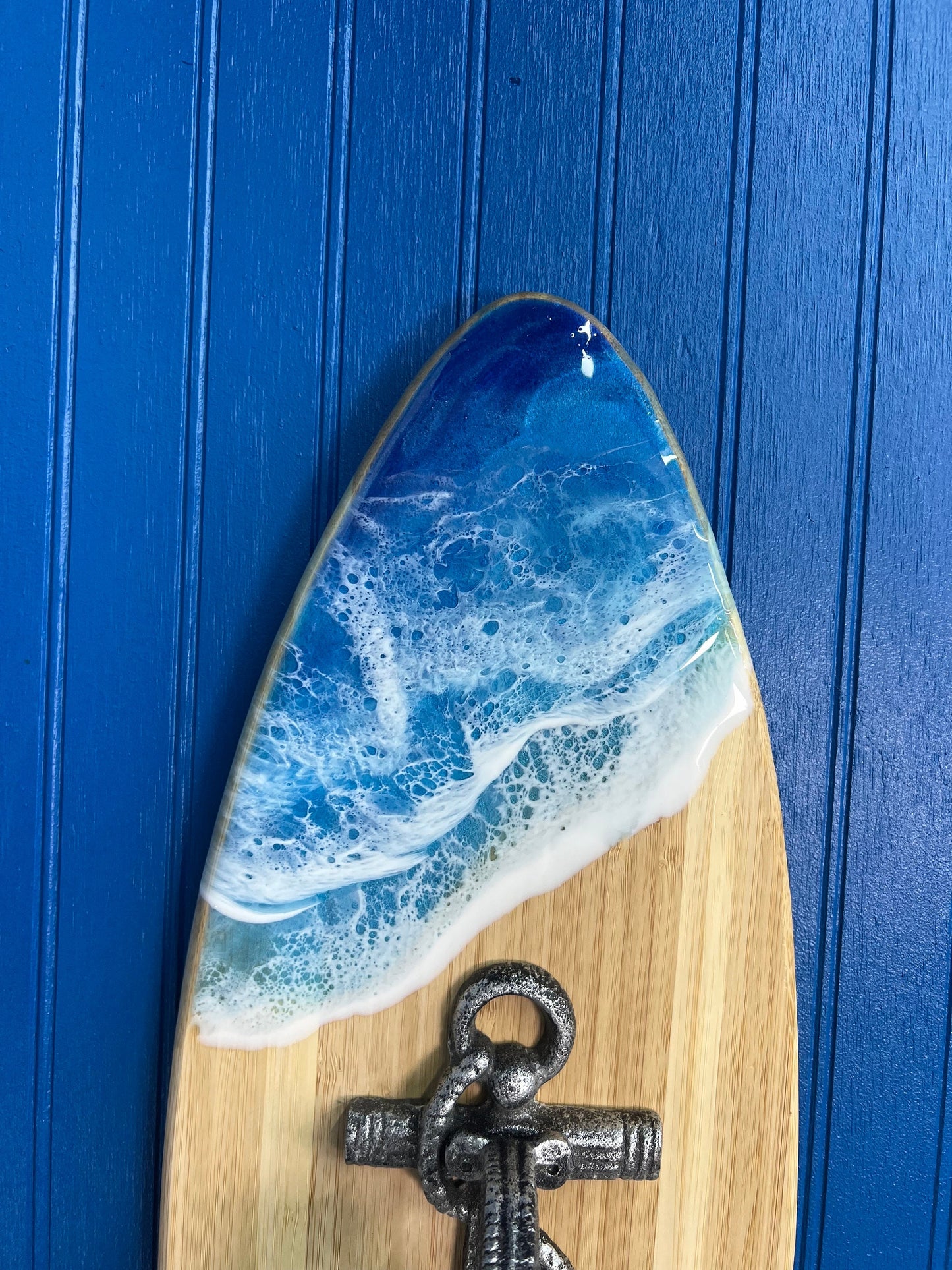 Nautical Anchor Bell Surfboard with Ocean Waves | Wall Art