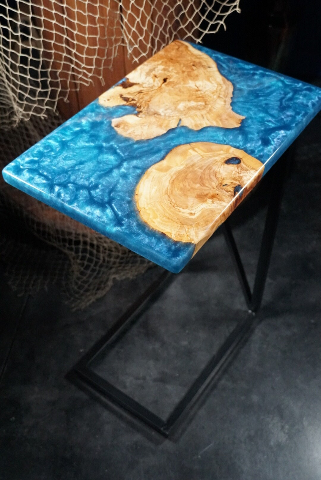 BLUE OLIVE Epoxy Resin Table with Olive Wood | Side Table | End Table | Accent Table | C-Table