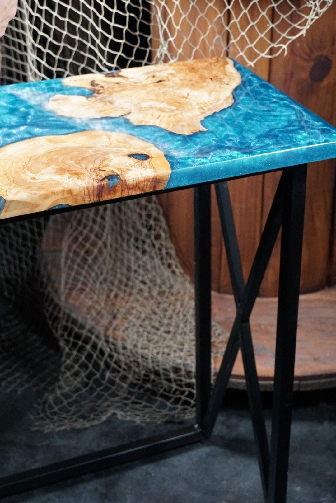 BLUE OLIVE Epoxy Resin Table with Olive Wood | Side Table | End Table | Accent Table | C-Table