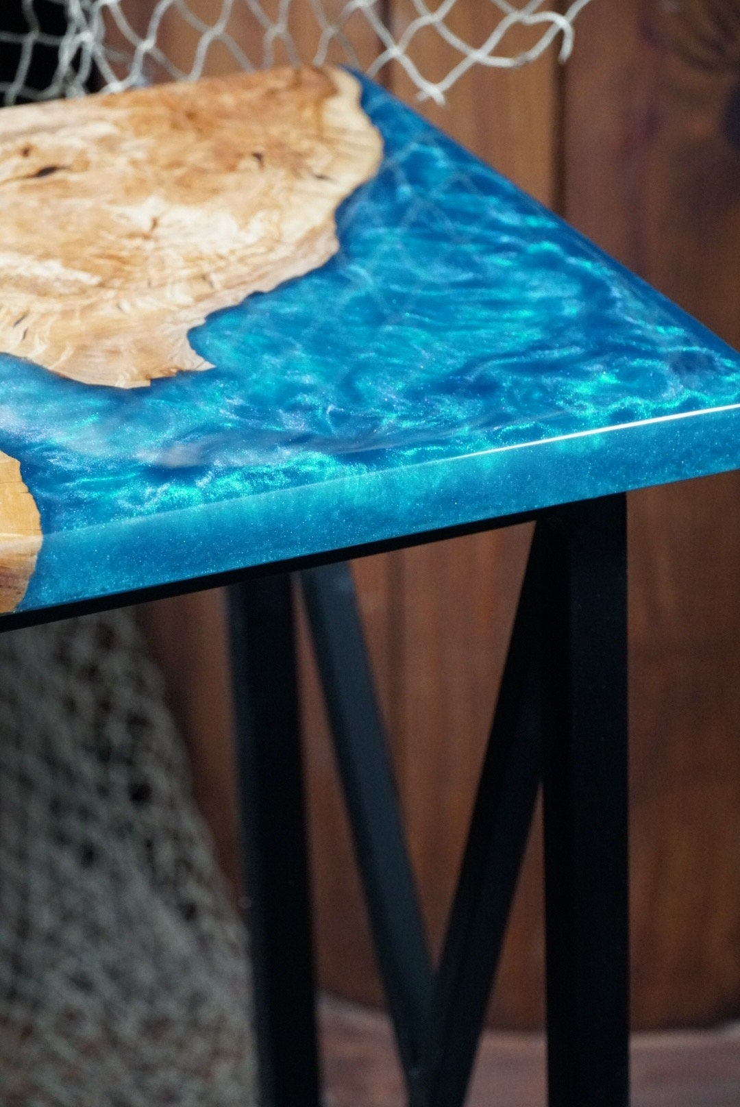 BLUE OLIVE Epoxy Resin Table with Olive Wood | Side Table | End Table | Accent Table | C-Table