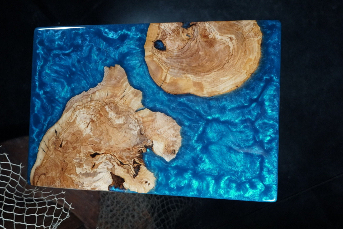 BLUE OLIVE Epoxy Resin Table with Olive Wood | Side Table | End Table | Accent Table | C-Table