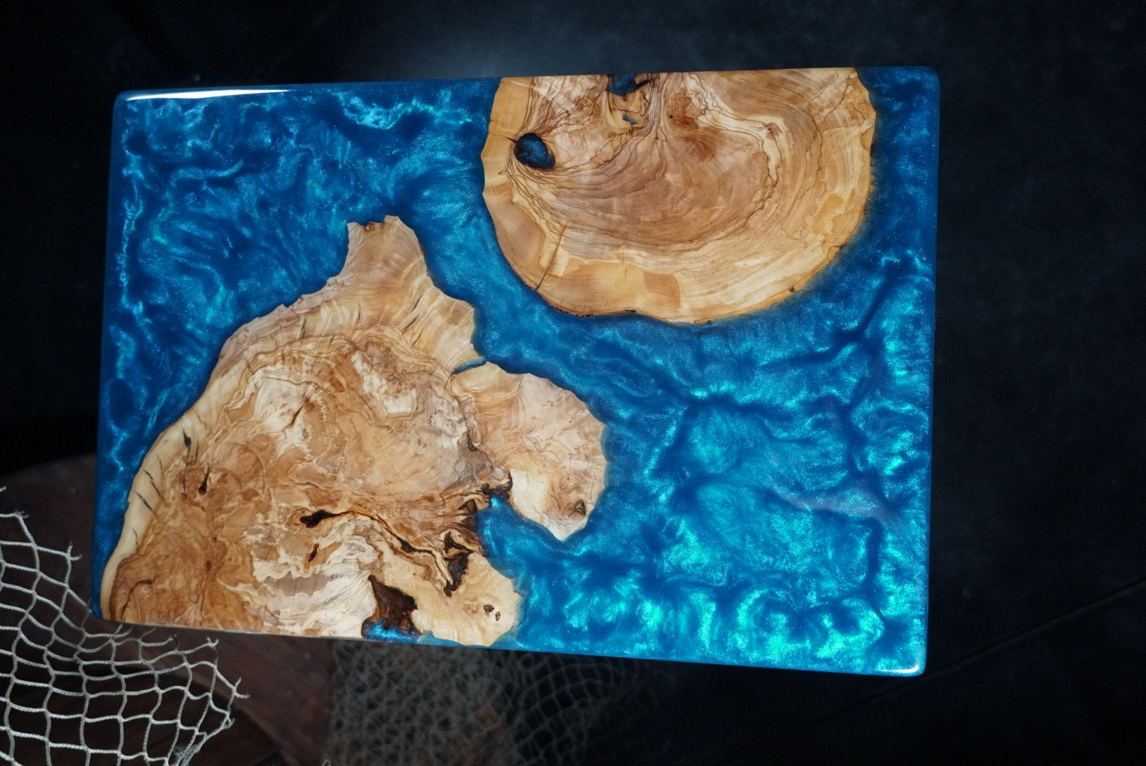 BLUE OLIVE Epoxy Resin Table with Olive Wood | Side Table | End Table | Accent Table | C-Table