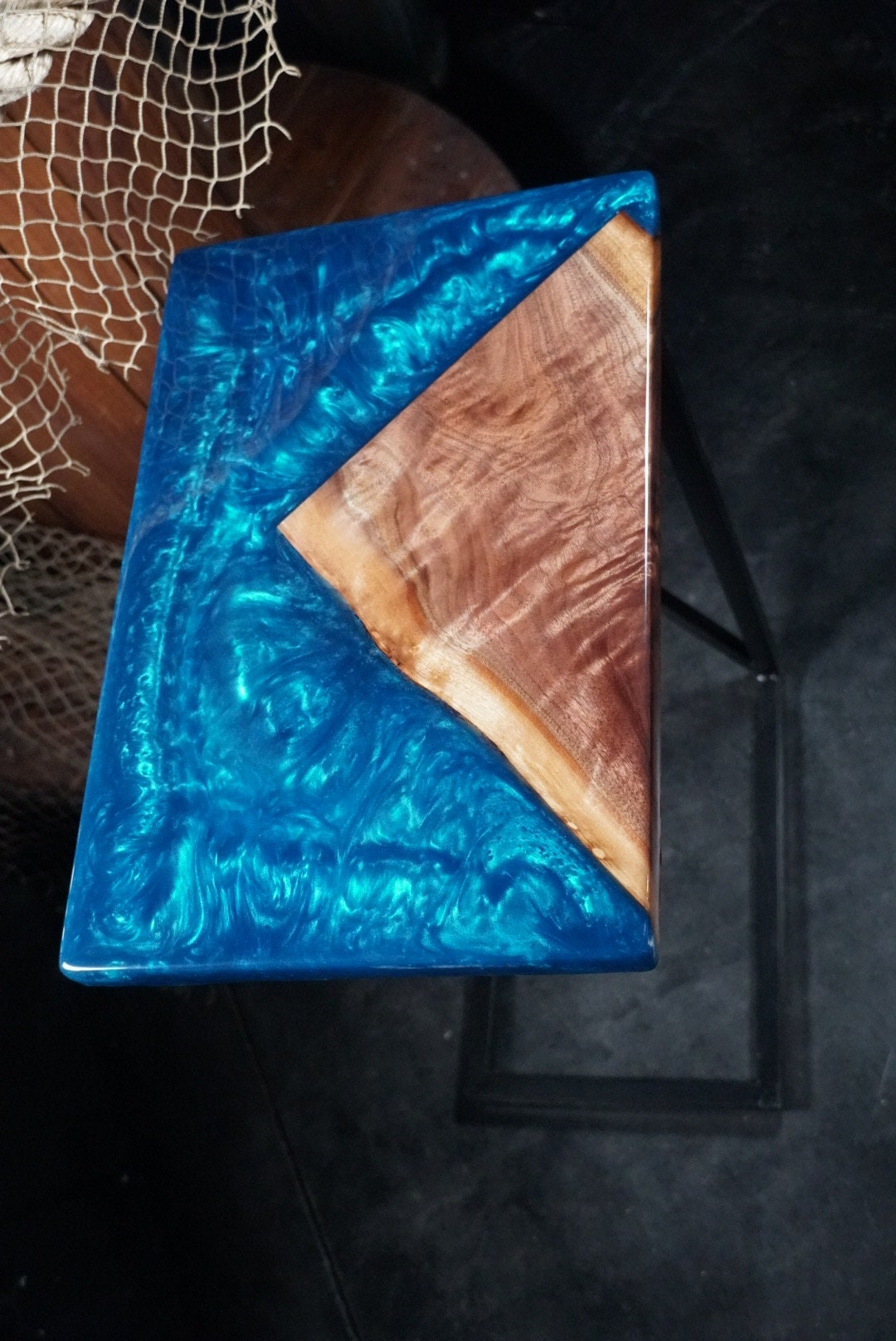 BLUE WALNUT Epoxy Resin Table with Walnut Wood | Side Table | End Table | Accent Table, C-Table