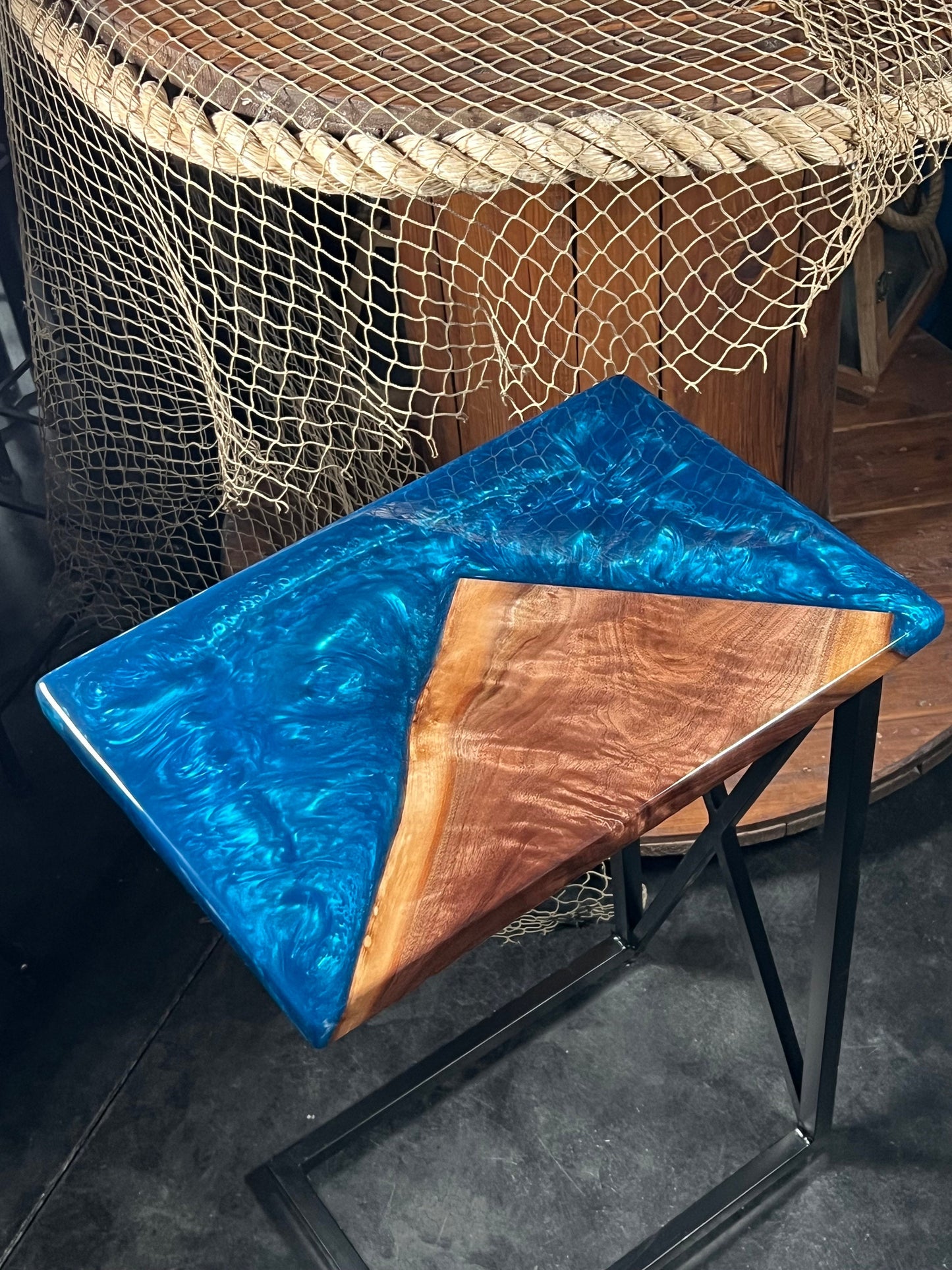 BLUE WALNUT Epoxy Resin Table with Walnut Wood | Side Table | End Table | Accent Table, C-Table