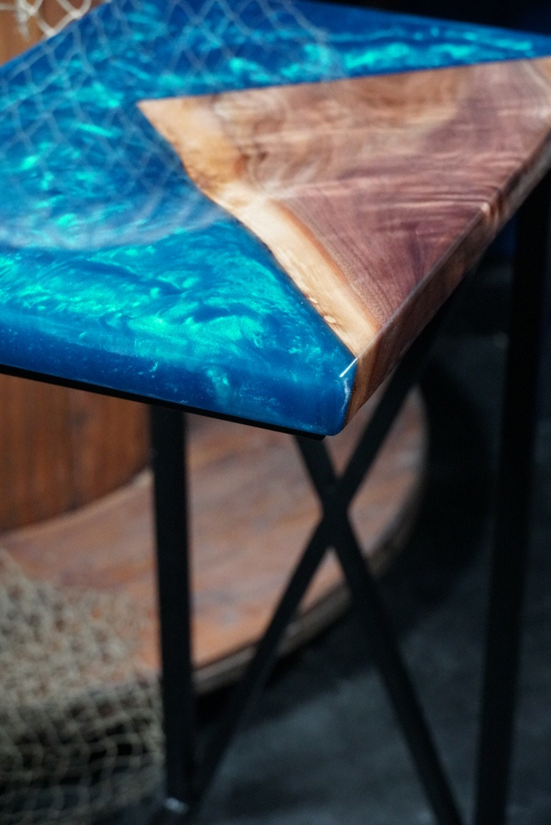 BLUE WALNUT Epoxy Resin Table with Walnut Wood | Side Table | End Table | Accent Table, C-Table