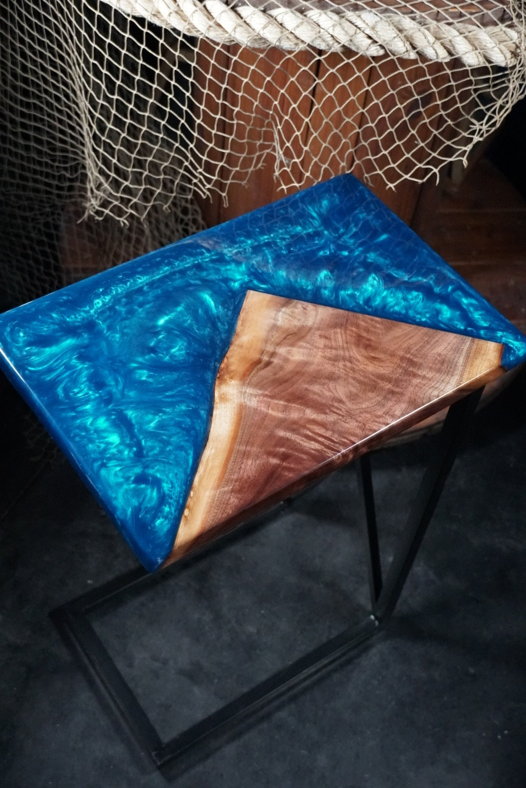 BLUE WALNUT Epoxy Resin Table with Walnut Wood | Side Table | End Table | Accent Table, C-Table
