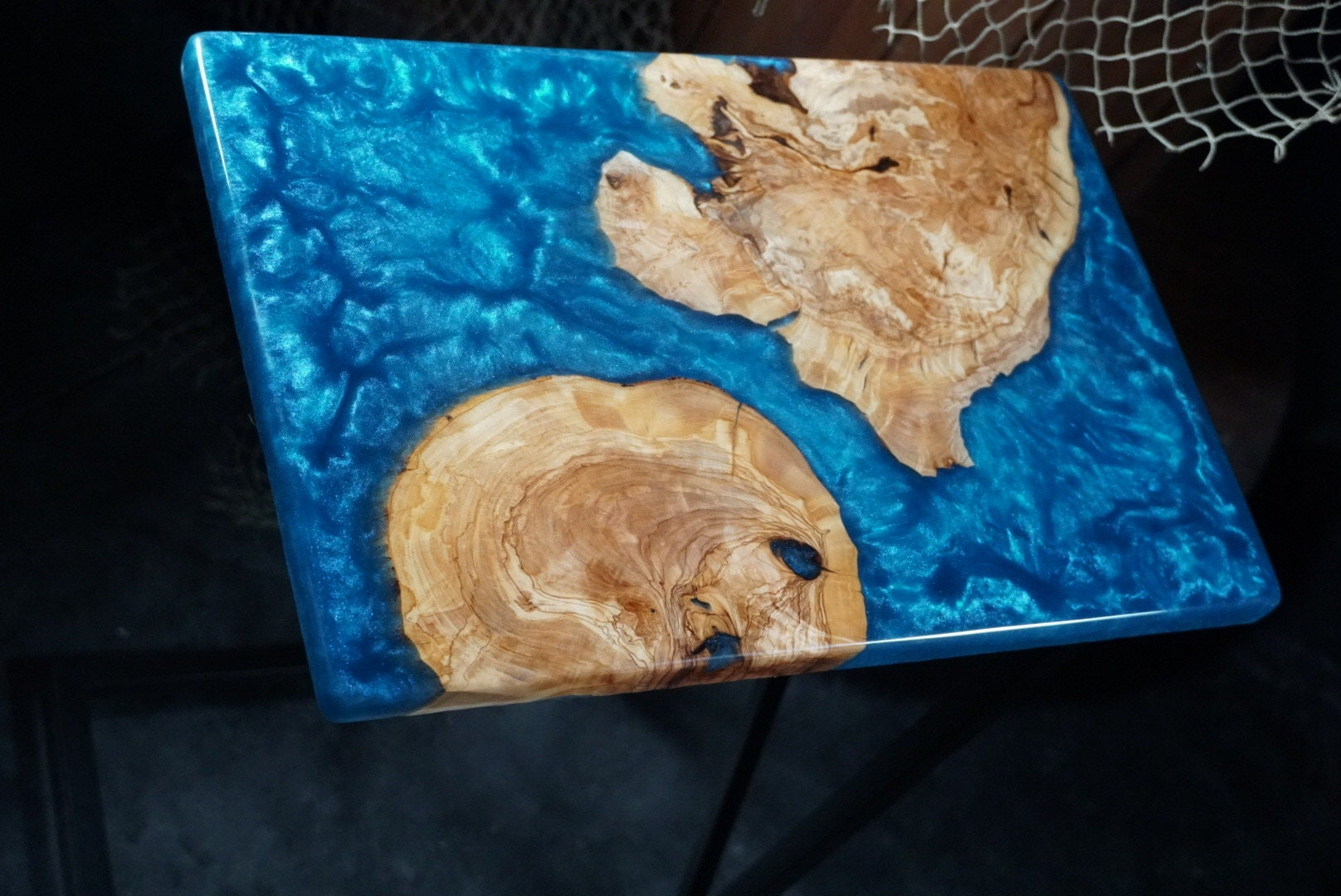 BLUE OLIVE Epoxy Resin Table with Olive Wood | Side Table | End Table | Accent Table | C-Table