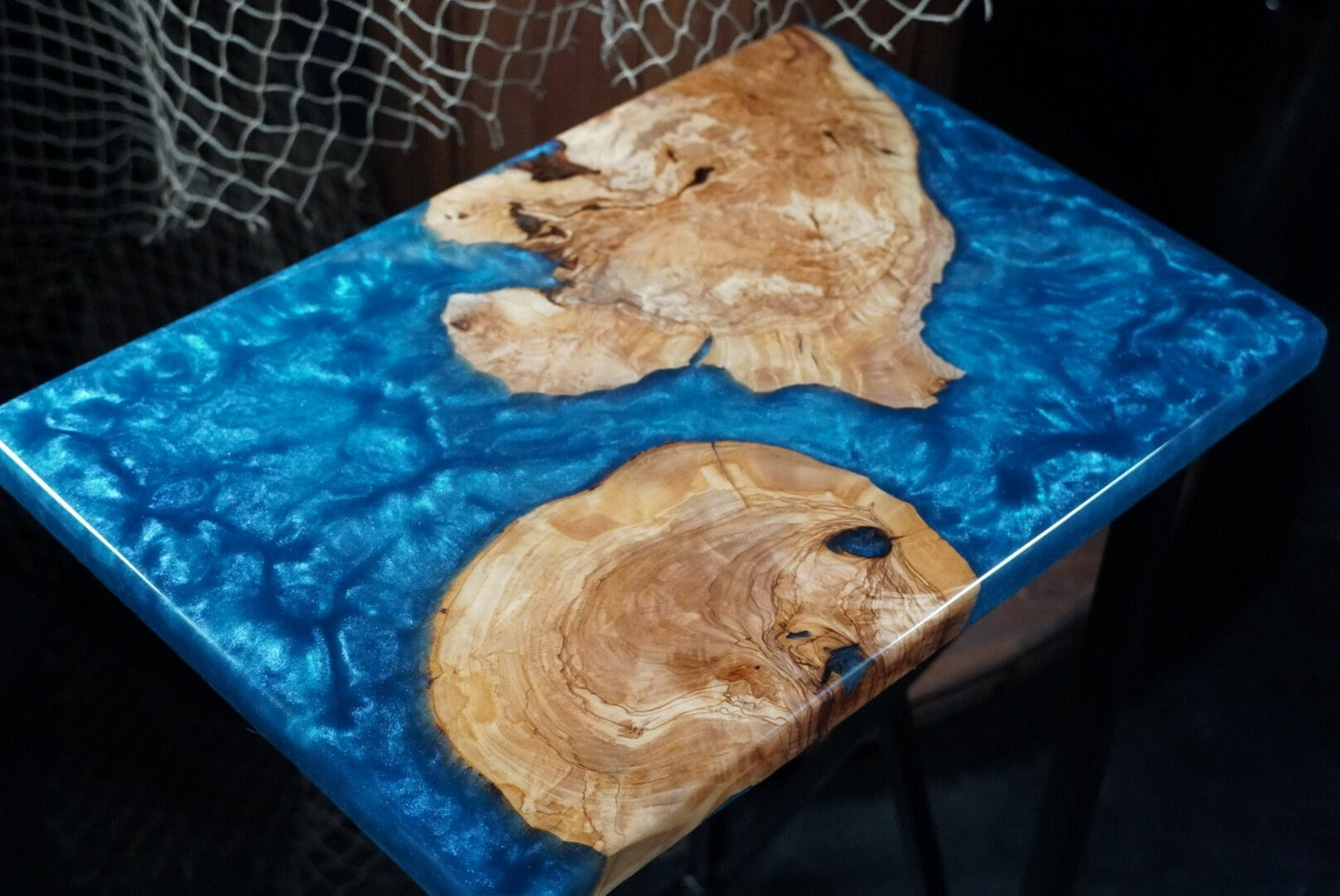 BLUE OLIVE Epoxy Resin Table with Olive Wood | Side Table | End Table | Accent Table | C-Table