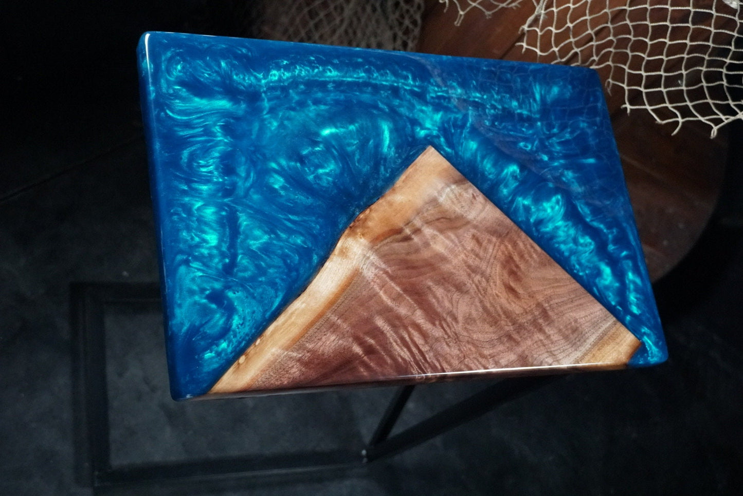BLUE WALNUT Epoxy Resin Table with Walnut Wood | Side Table | End Table | Accent Table, C-Table