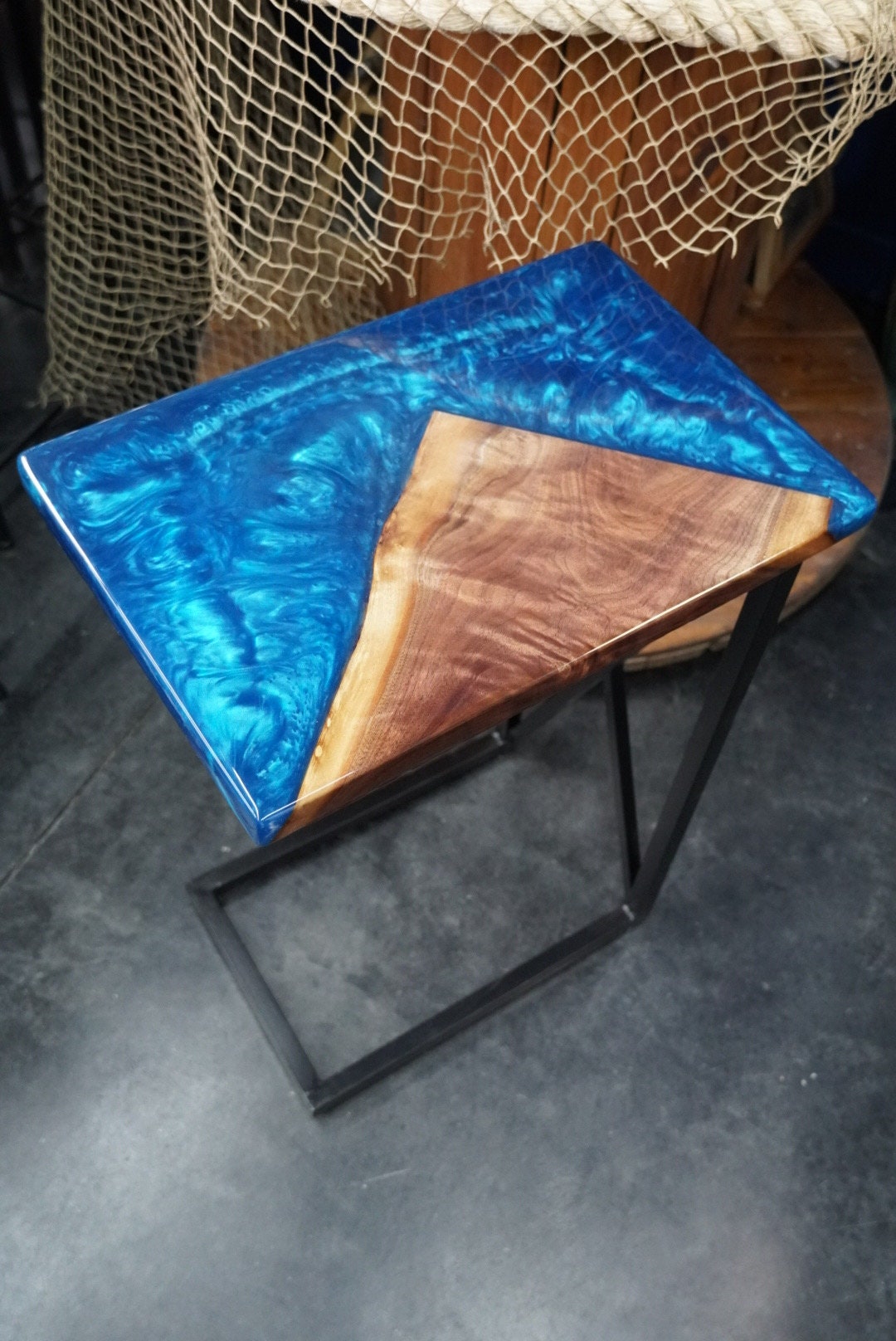 BLUE WALNUT Epoxy Resin Table with Walnut Wood | Side Table | End Table | Accent Table, C-Table