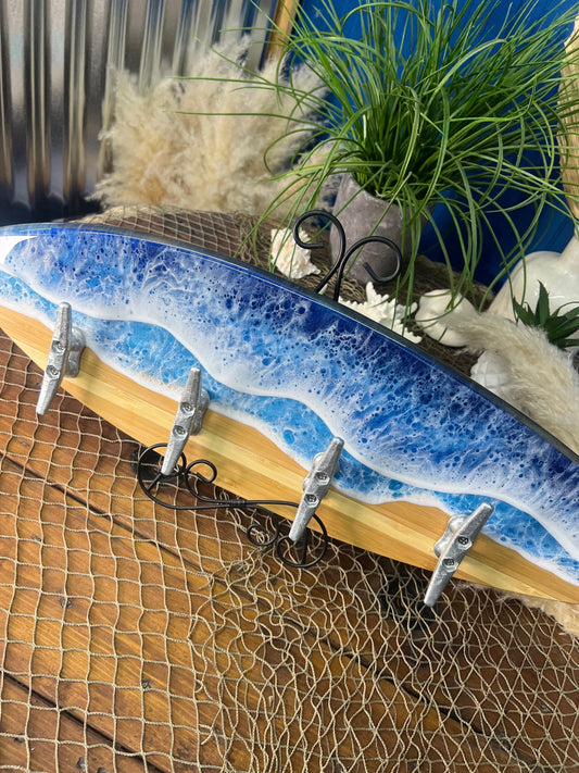 Ocean Waves Resin Surfboard coat or towel hanger