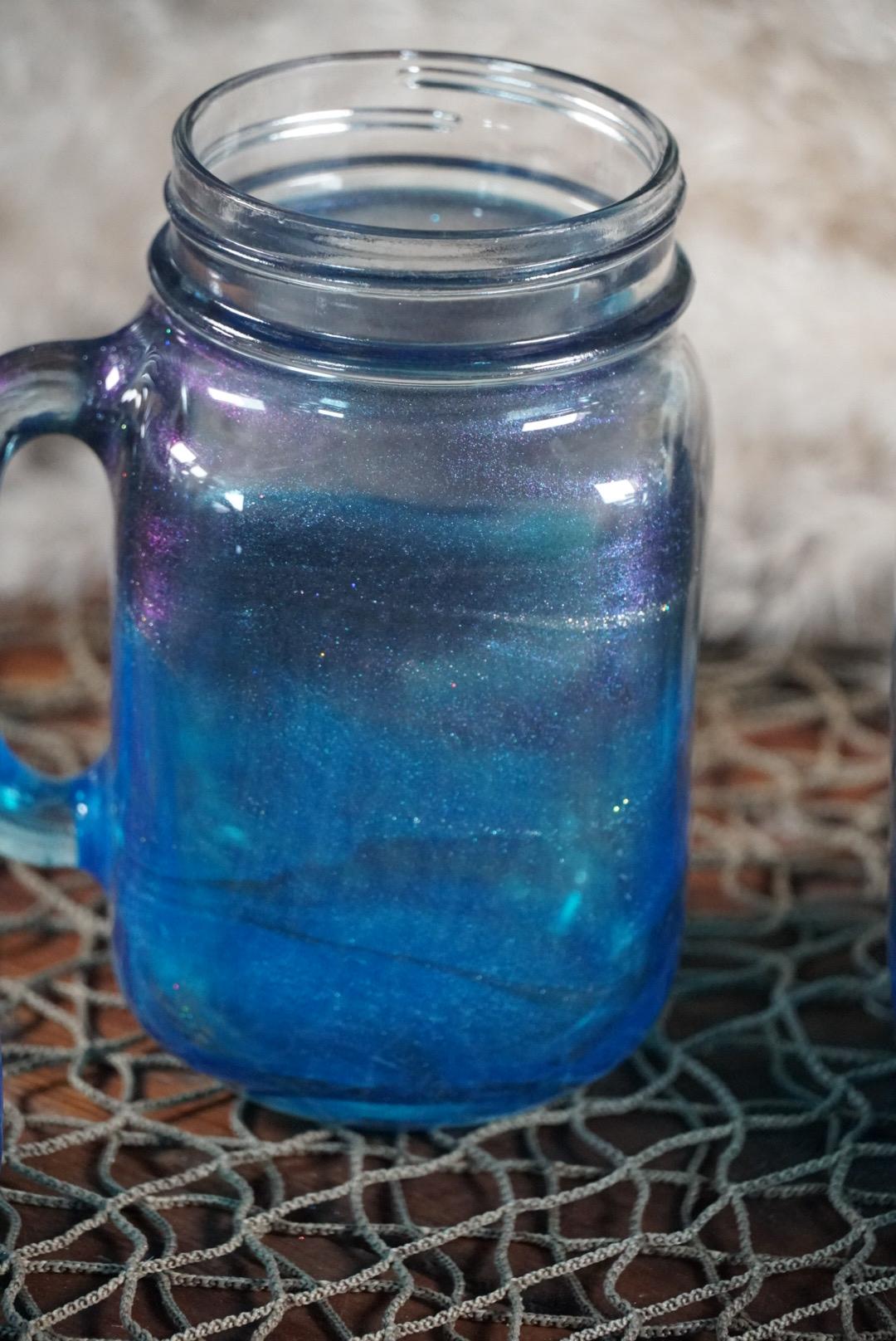 Blue 16 oz Mason Jar Beverage Glasses with handles