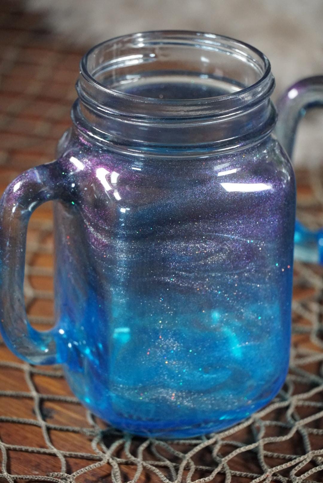 Blue 16 oz Mason Jar Beverage Glasses with handles