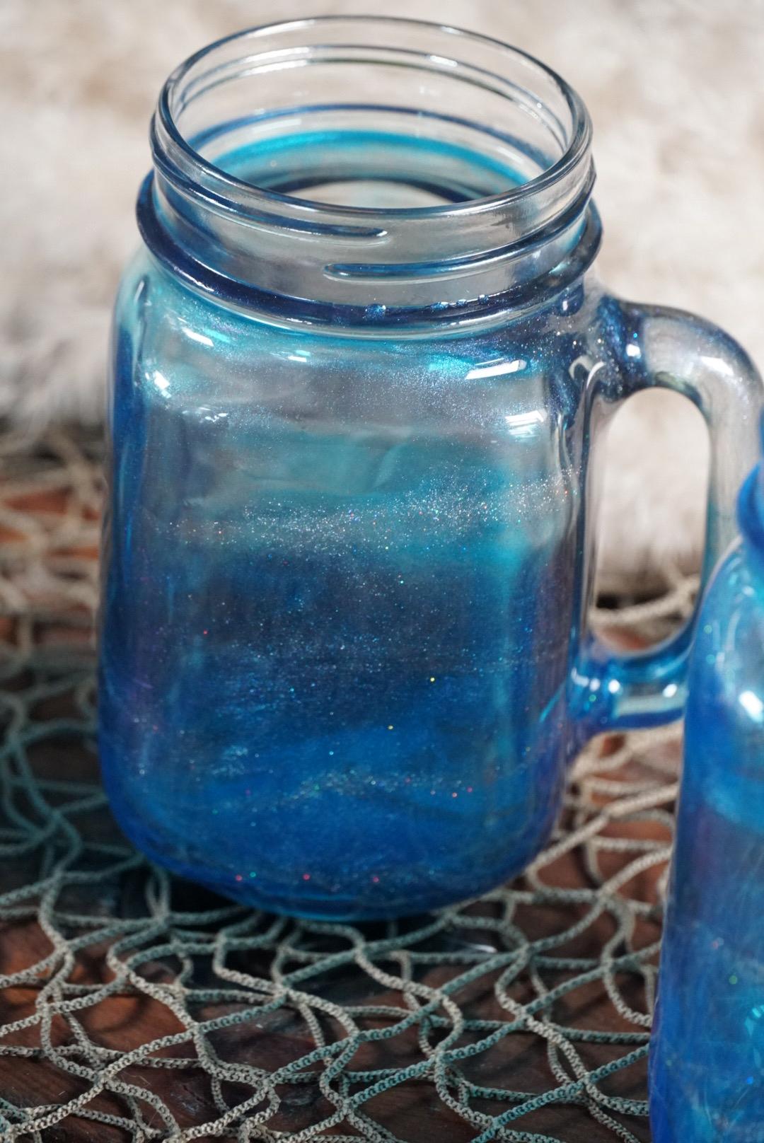 Blue 16 oz Mason Jar Beverage Glasses with handles