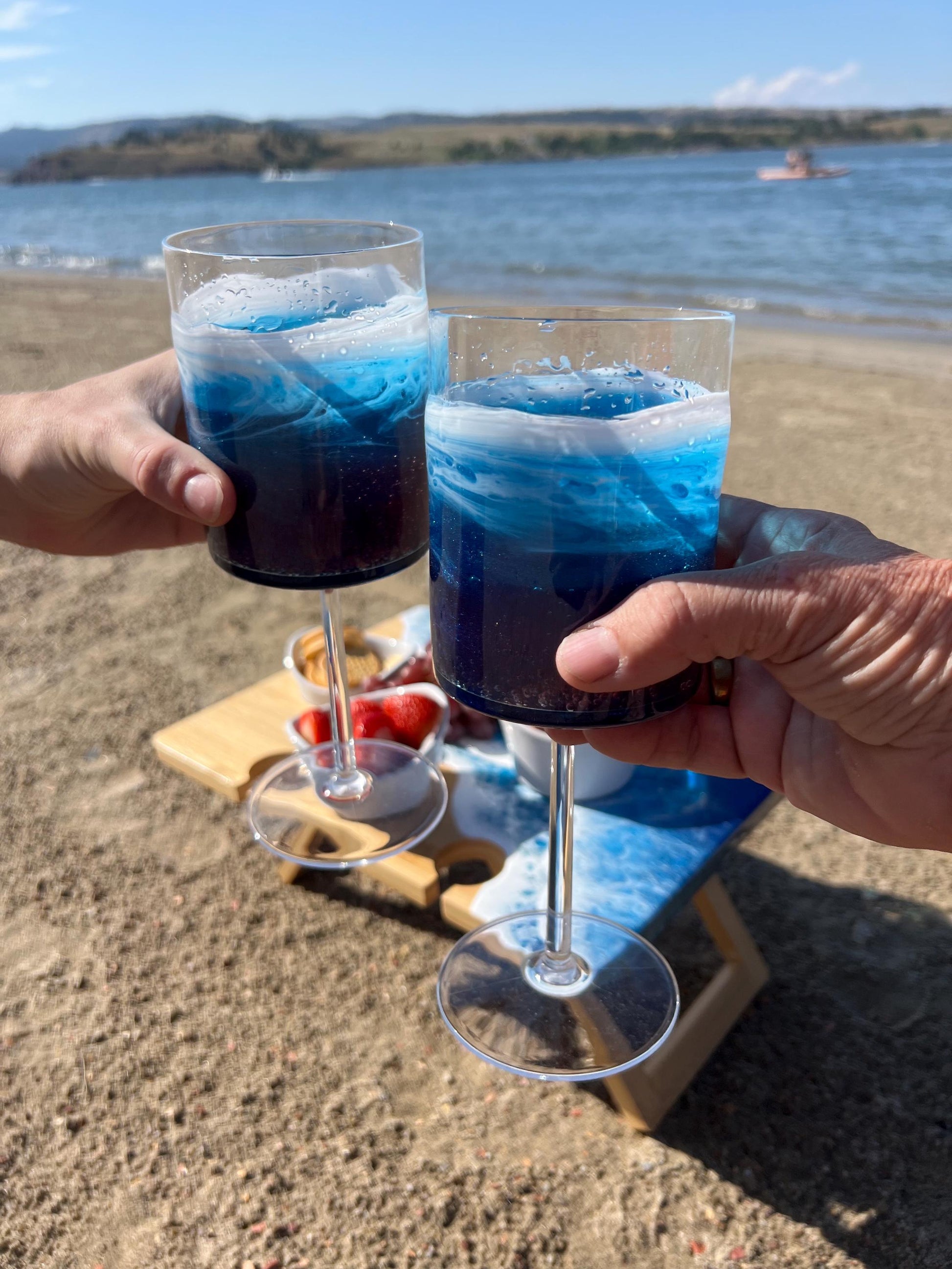 Blue with Ocean Waves 14 oz Acrylic Beverage Glasses | Wine Glasses