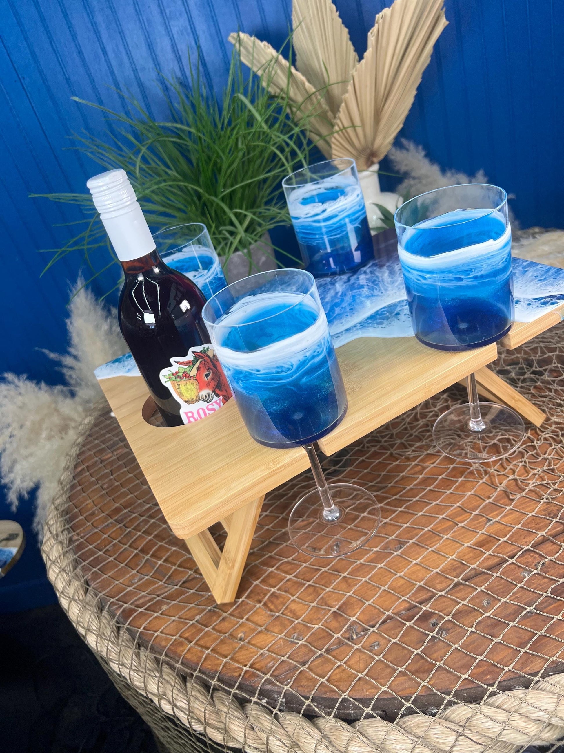Blue with Ocean Waves 14 oz Acrylic Beverage Glasses | Wine Glasses