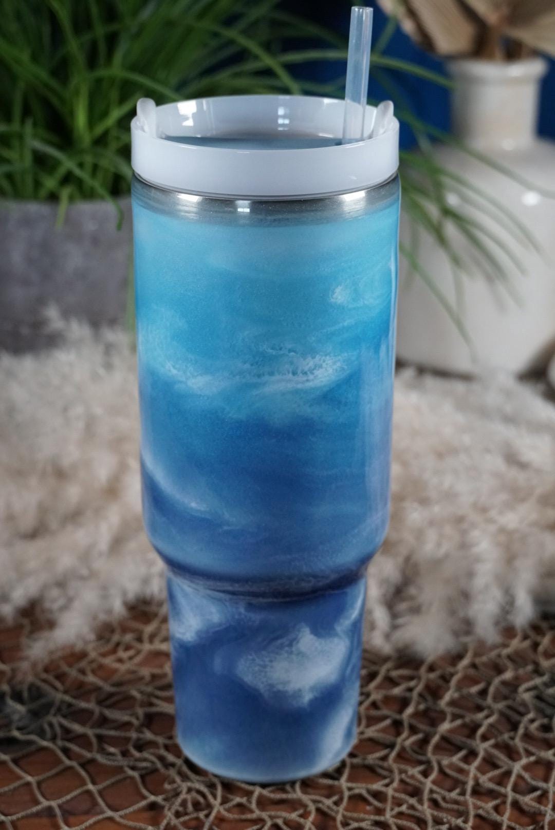 Blue with Ocean Waves 40 oz Insulated Big Cup