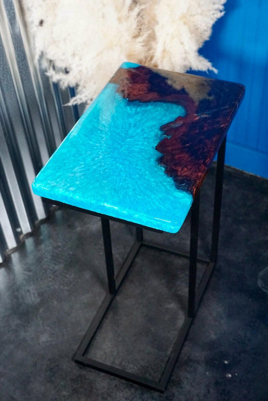 TURQUOISE WALNUT Epoxy Resin Table with Walnut Burl | Side Table | End Table | Accent Table, C-Table