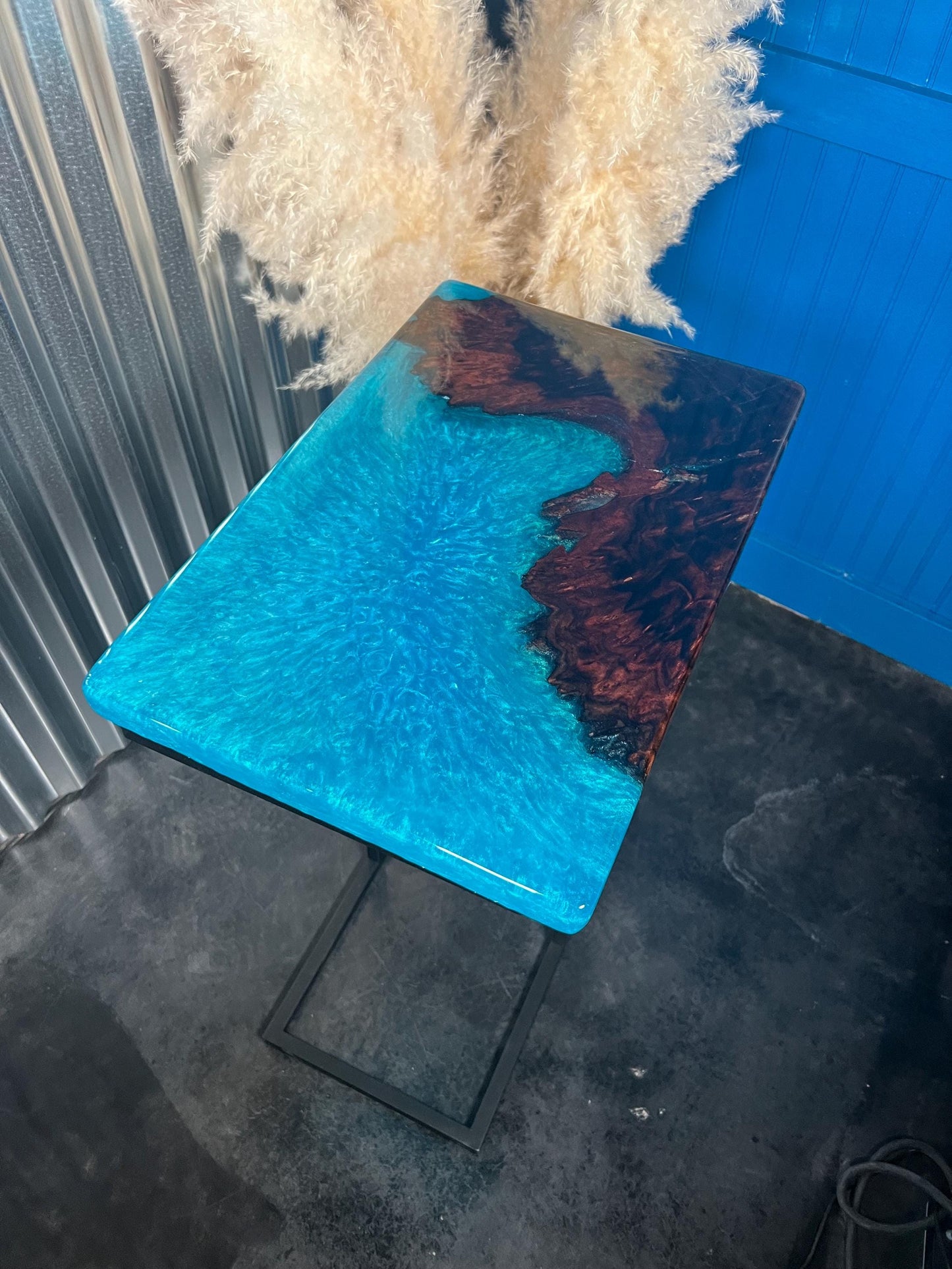 TURQUOISE WALNUT Epoxy Resin Table with Walnut Burl | Side Table | End Table | Accent Table, C-Table