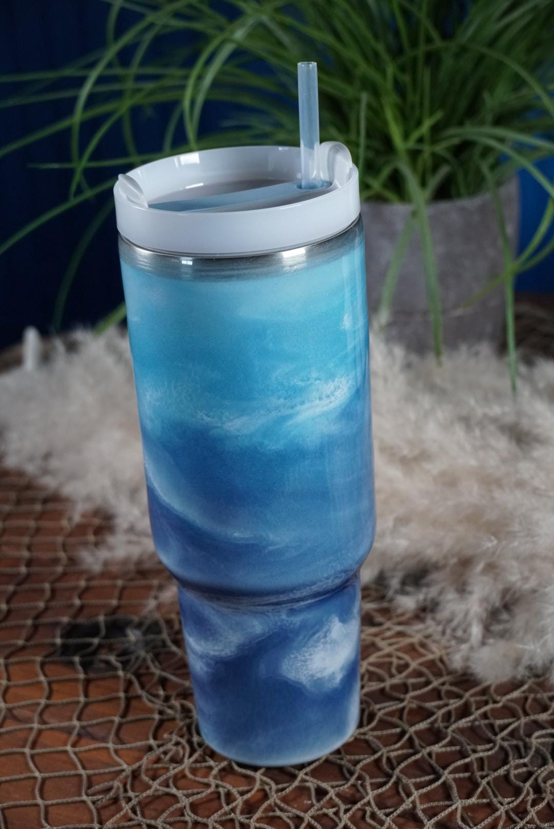 Blue with Ocean Waves 40 oz Insulated Big Cup