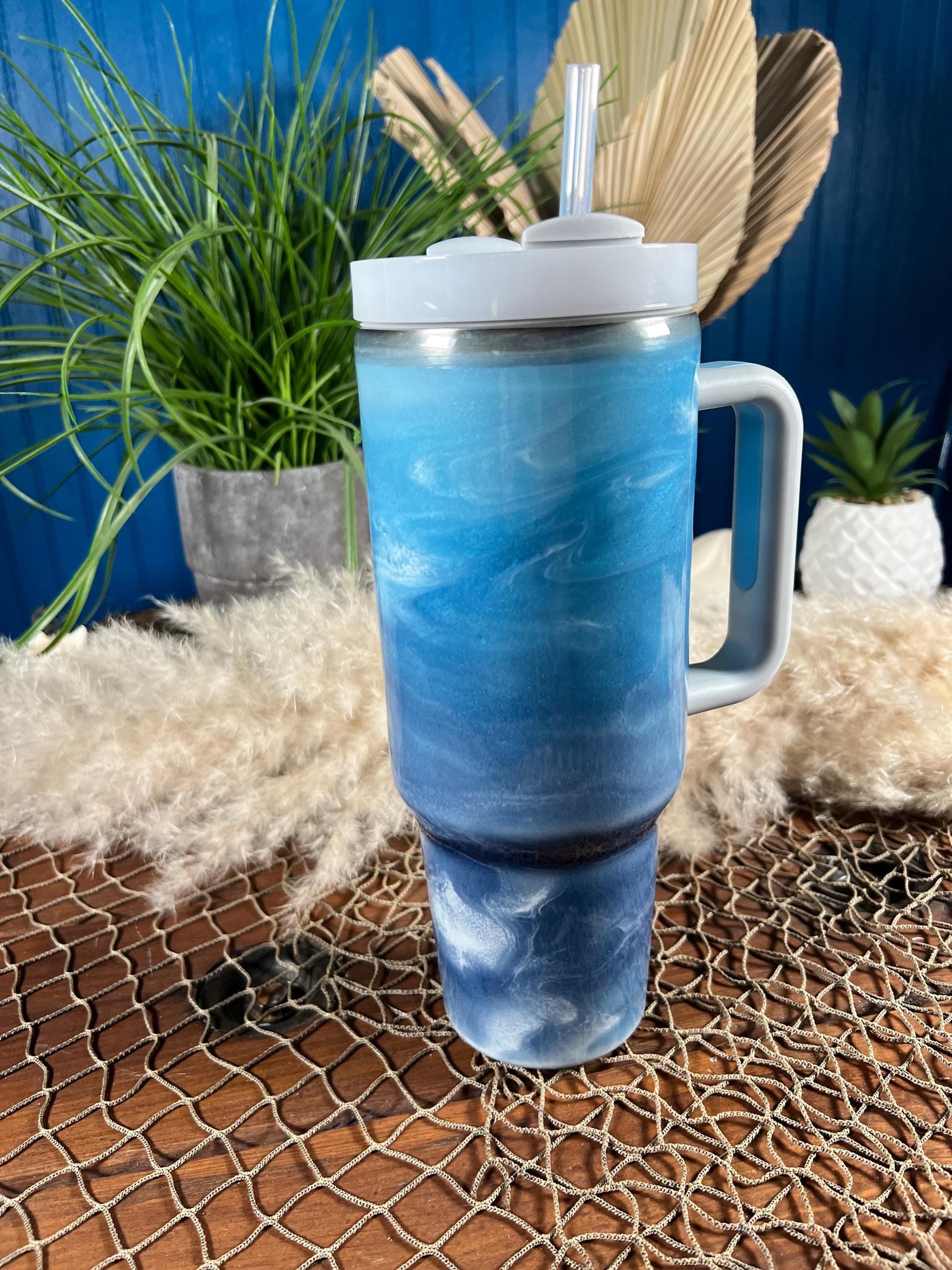 Blue with Ocean Waves 40 oz Insulated Big Cup