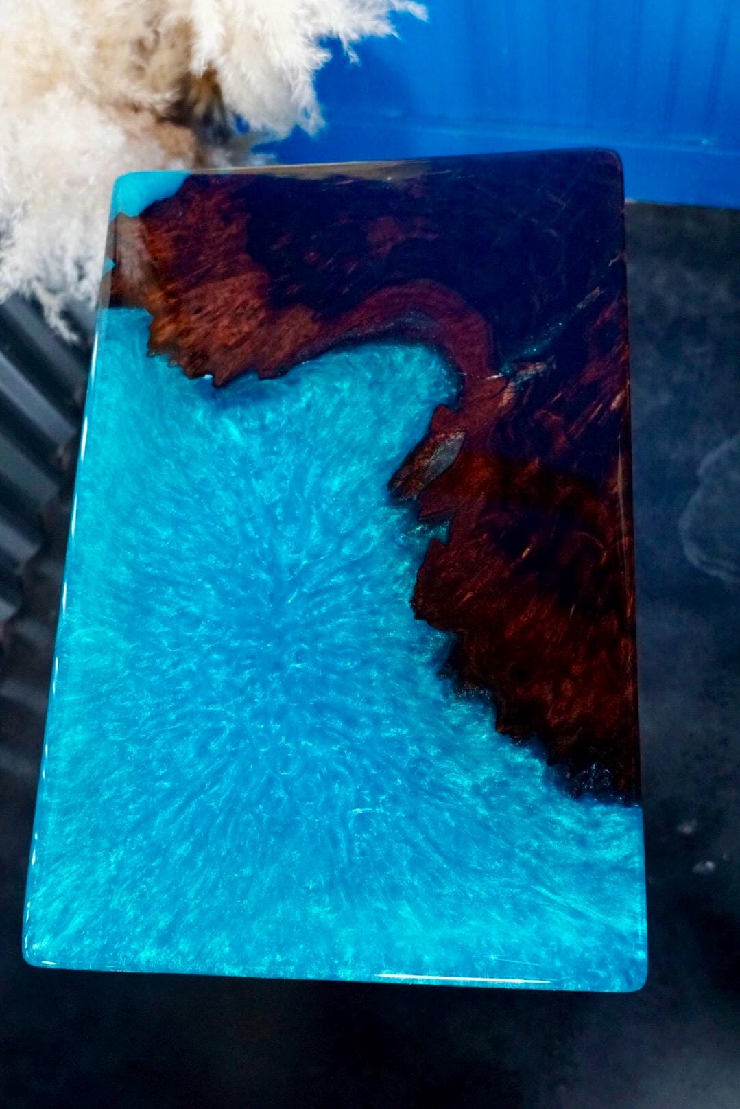 TURQUOISE WALNUT Epoxy Resin Table with Walnut Burl | Side Table | End Table | Accent Table, C-Table