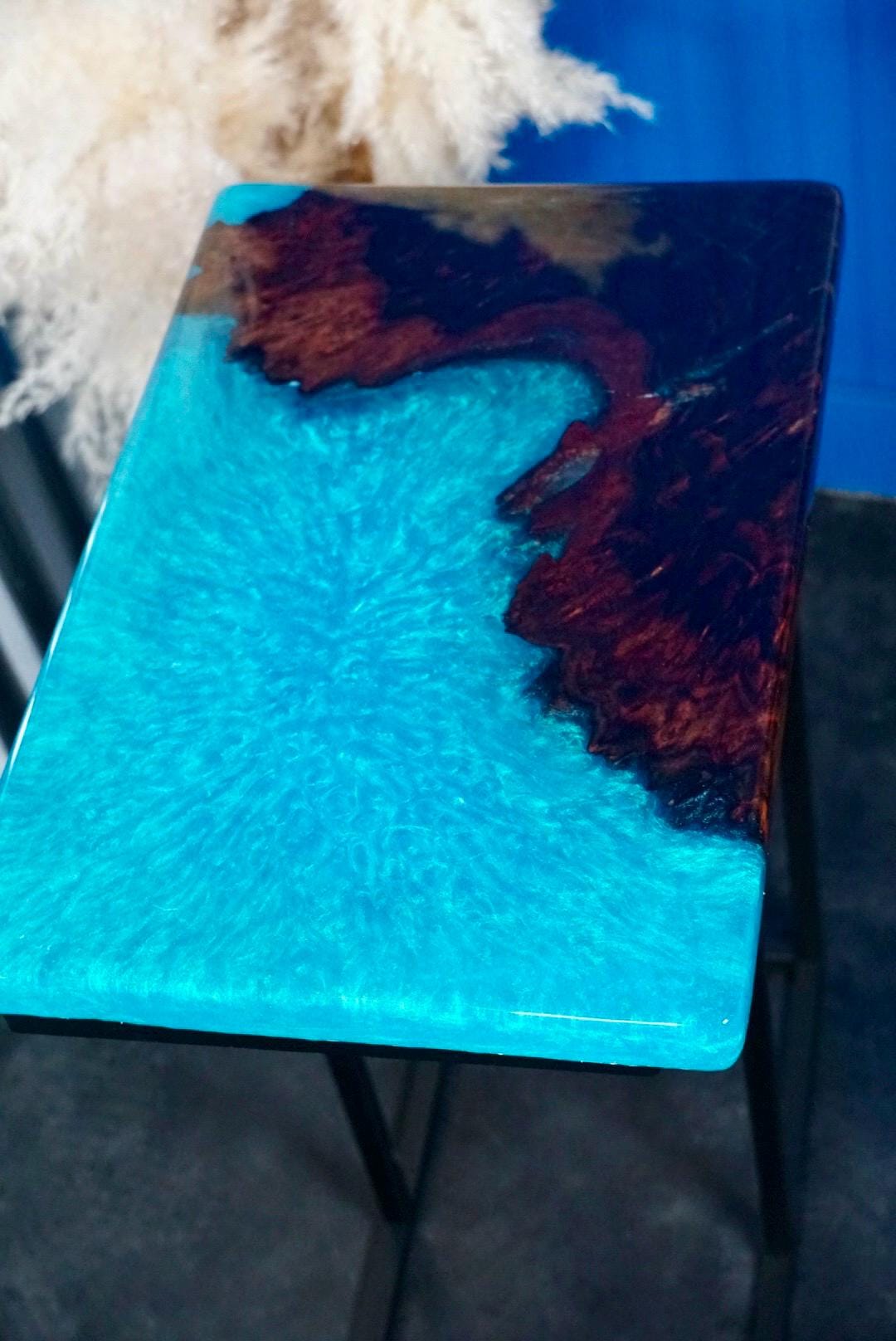TURQUOISE WALNUT Epoxy Resin Table with Walnut Burl | Side Table | End Table | Accent Table, C-Table