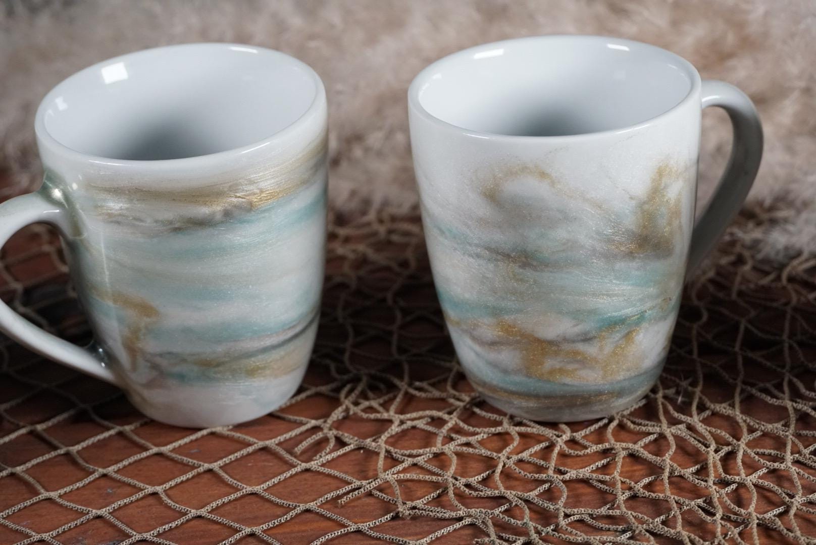 Turquoise and Gold Marble Coffee Cups