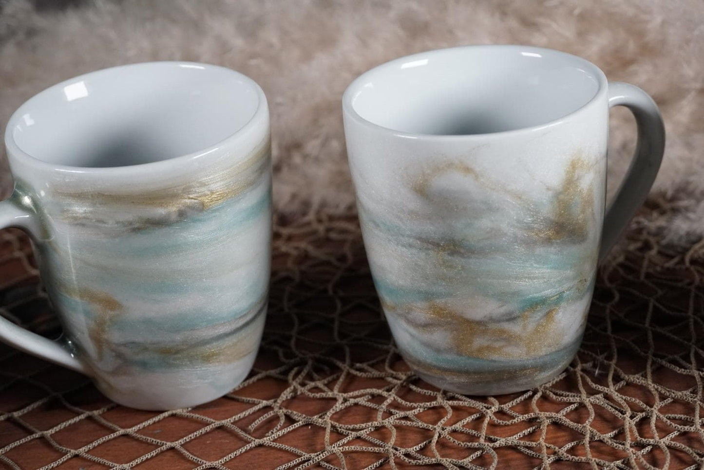 Turquoise and Gold Marble Coffee Cups