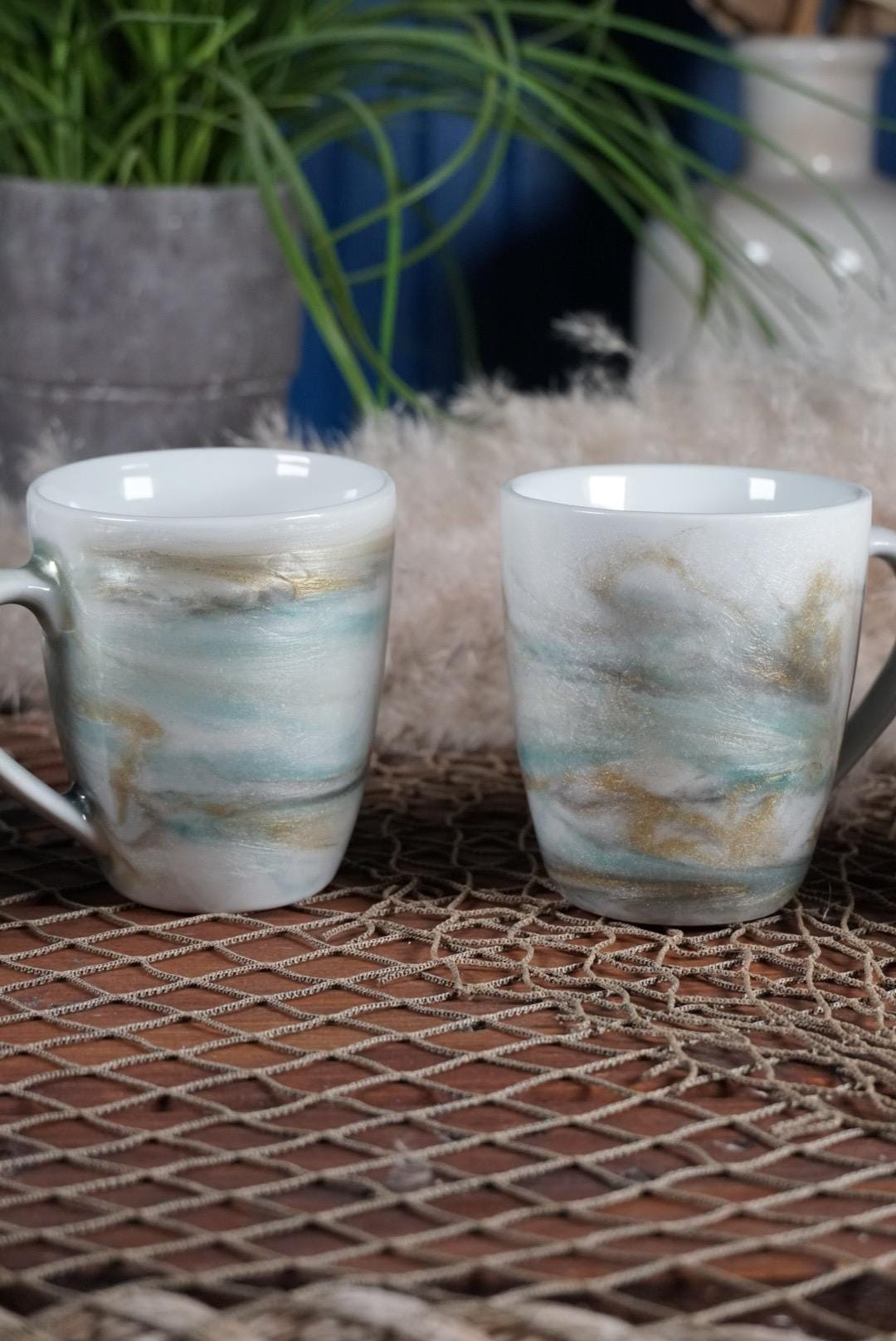 Turquoise and Gold Marble Coffee Cups