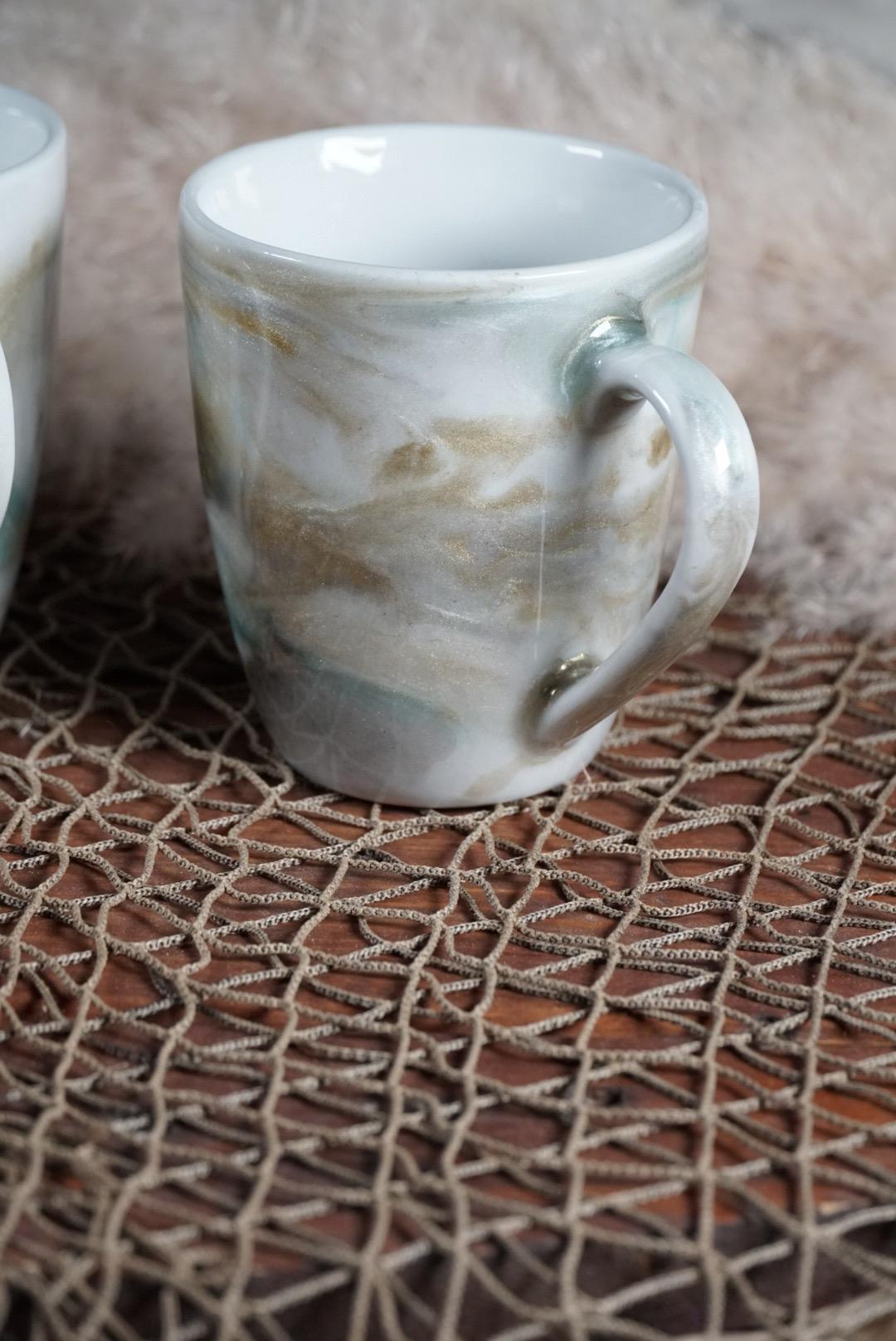 Turquoise and Gold Marble Coffee Cups
