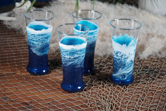 Ocean Waves Pub Glasses | Coastal Decor | Set of 2 or 4
